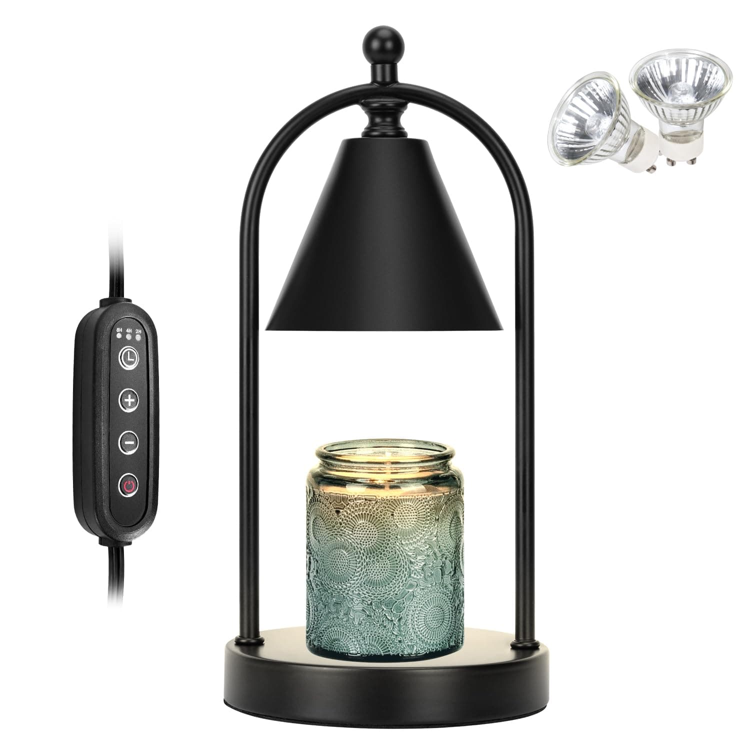 Soilsiu Candle Warmer Lamp with Timer, Electric Black Candle Warming Light for Bedroom, Dimmable Wax Melts Warmer for Home Decor Beside Lamp Gifts for Women (2 Bulbs Included)