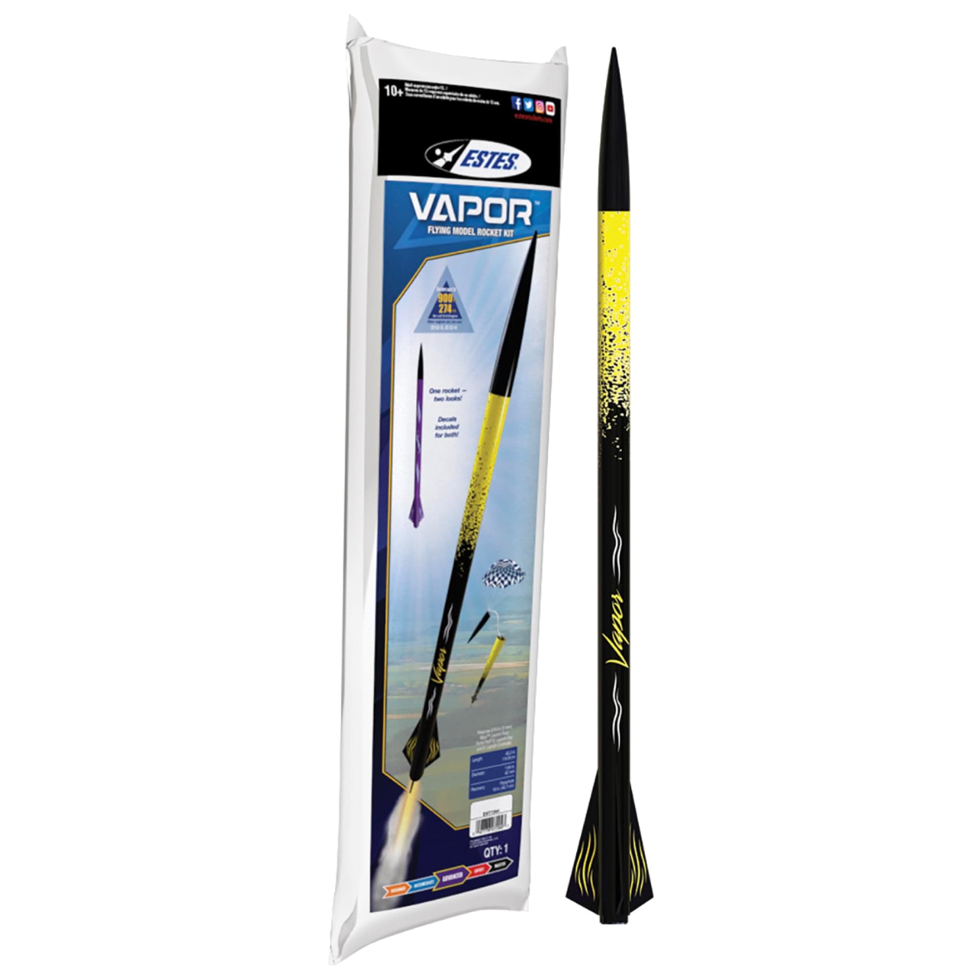 Estes Vapor Flying Model Rocket Kit 7294 | Advanced Build, Black/Yellow & Black/Purple
