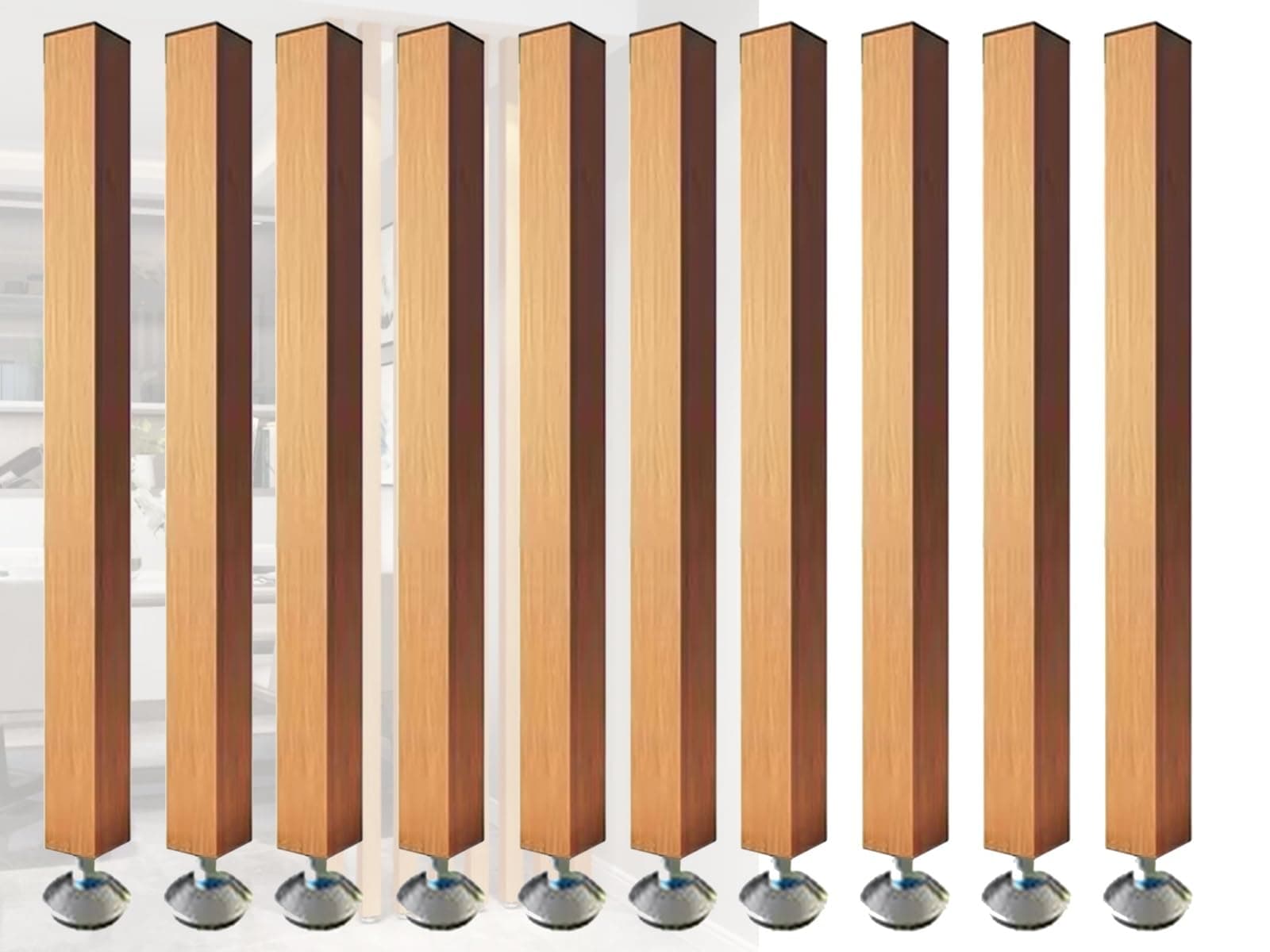 Wood Slat Room Dividers Floor to Ceiling, 8 7 6 5 4 3 Feet Tall Wall Partition Screen Post for Office, Stairway, Lofts and Porch, Modern Living Room Decorative Panel(10 Pack,115cm/45.2in/3.77ft)