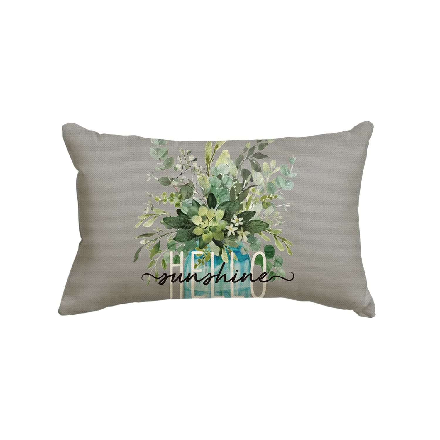 AVOIN colorlife Hello Sunshine Eucalyptus Spring Gray Throw Pillow Cover, 12 x 20 Inch Spring Summer Flower Cushion Case for Sofa Couch