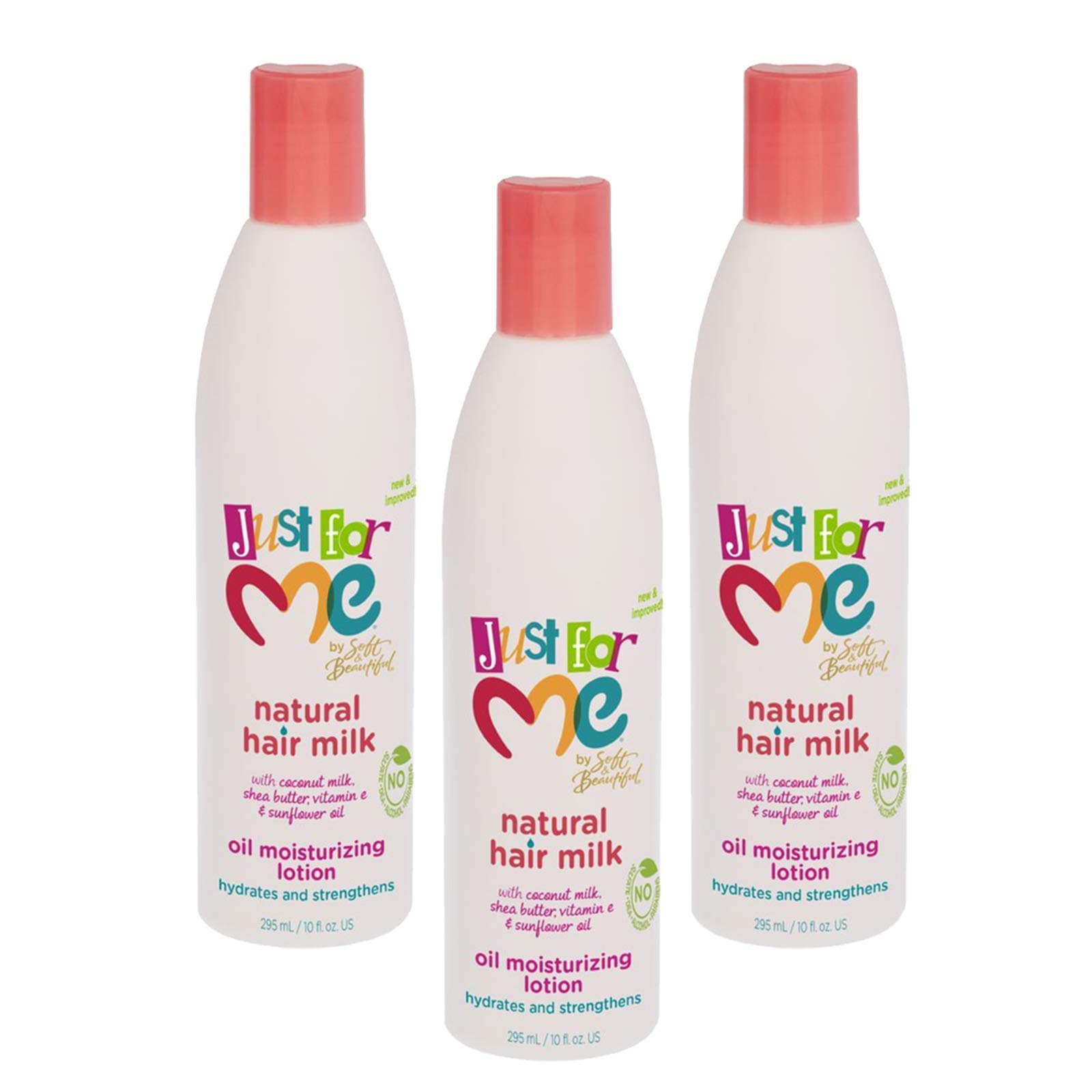 Just For Me Natural Hair Milk Lotion - Hydrates & Strengthens, Contains Coconut Milk, Shea Butter, Vitamin E, Sunflower Oil, Lightweight Moisture, Reduces Frizz, 10 oz (3 Pack)