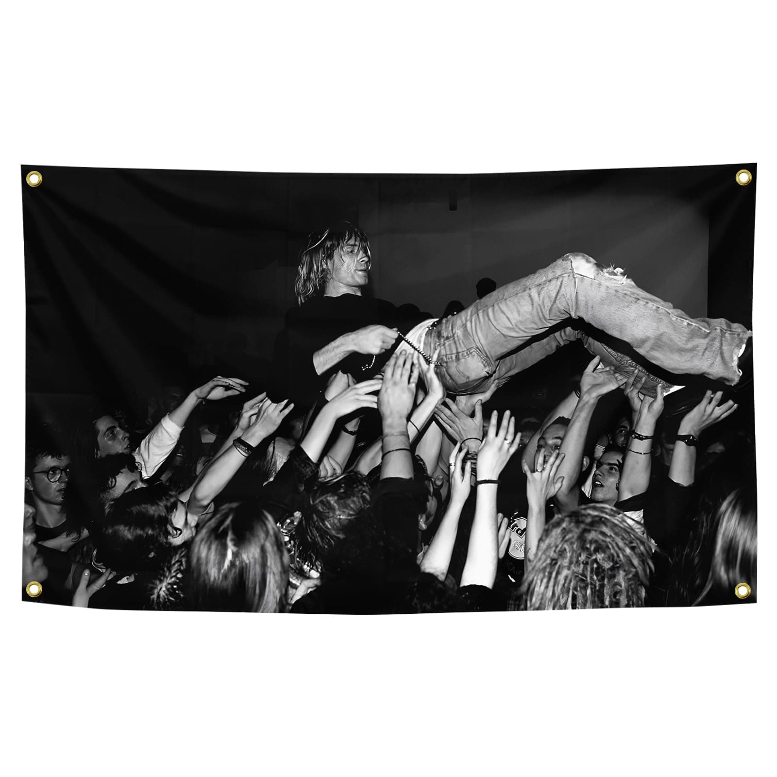 kurt-cobain Tapestry 3x5 Feet Banner Funny Man Cave Wall Decor with 4 Brass Grommets for College Dorm Room Decor,Outdoor,Parties gifts, travel, events, festivals.., Red