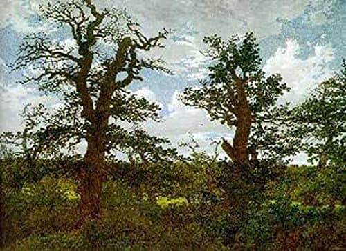 Caspar David Friedrich Landscape with Oak Trees and a Hunter 100% Hand-painted Oil Painting, Unframed and Unstretched Modern Canvas Wall Art for Home Decor