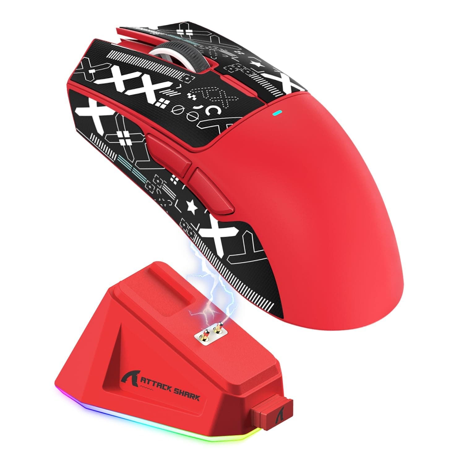 MAGIC-REFINER Attack Shark X11 59g Superlight Wireless Gaming Mouse with Grip Tape, RGB Charging Dock,BT/2.4G Wireless/Wired Pc Mouse, 22000 DPI,5 Programmable Buttons for Pc/Mac(Red)
