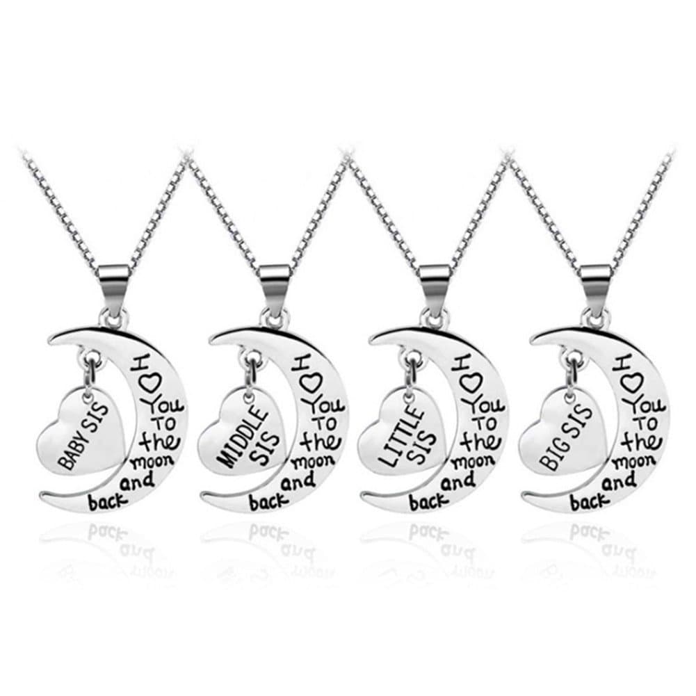 lifelovevc Women Family Jewellery Set Silver Love Heart Big Little Sister Pendant Necklace (#1)