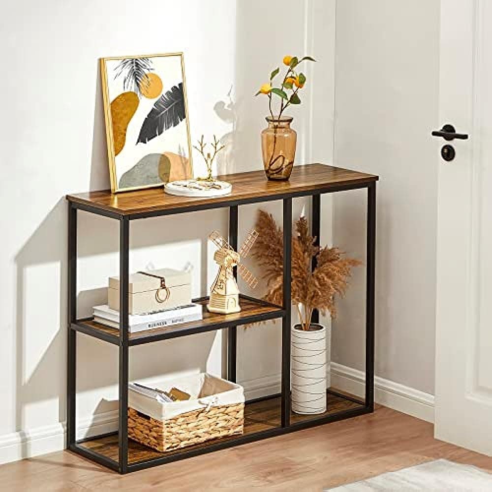 Wooden Console Table with Storage Shelf Modern Entryway Sofa Table for Living Room