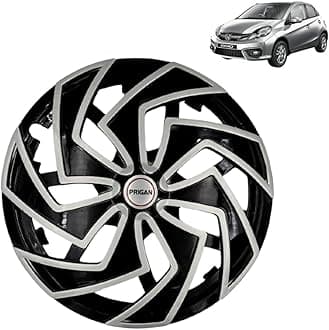 PRIGAN Wheel Cover for Honda BRIO 14 Inch Black Silver Wheel Cap (Available in 13,14 Inch) (Set of 4 Pcs) (Press Fitting) Model- Spider BS-14