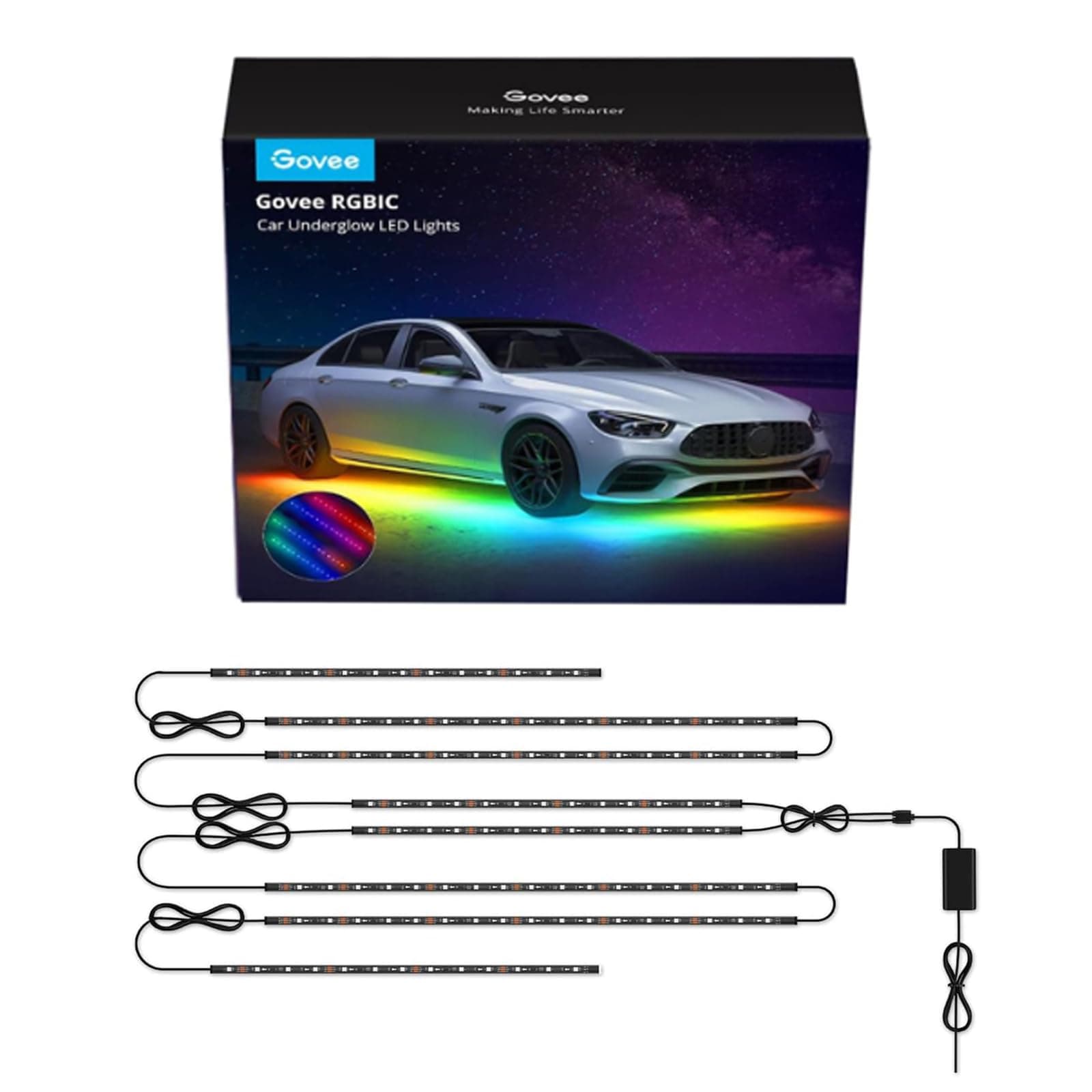 Govee Car Underglow Lights, 8 pcs RGBIC Under Car Lights with 16 Million Colors and 45 Scene Modes, Exterior Car Lights with App Control, 3 Music Modes LED Lights for Cars, SUVs, Trucks, DC 12-24V