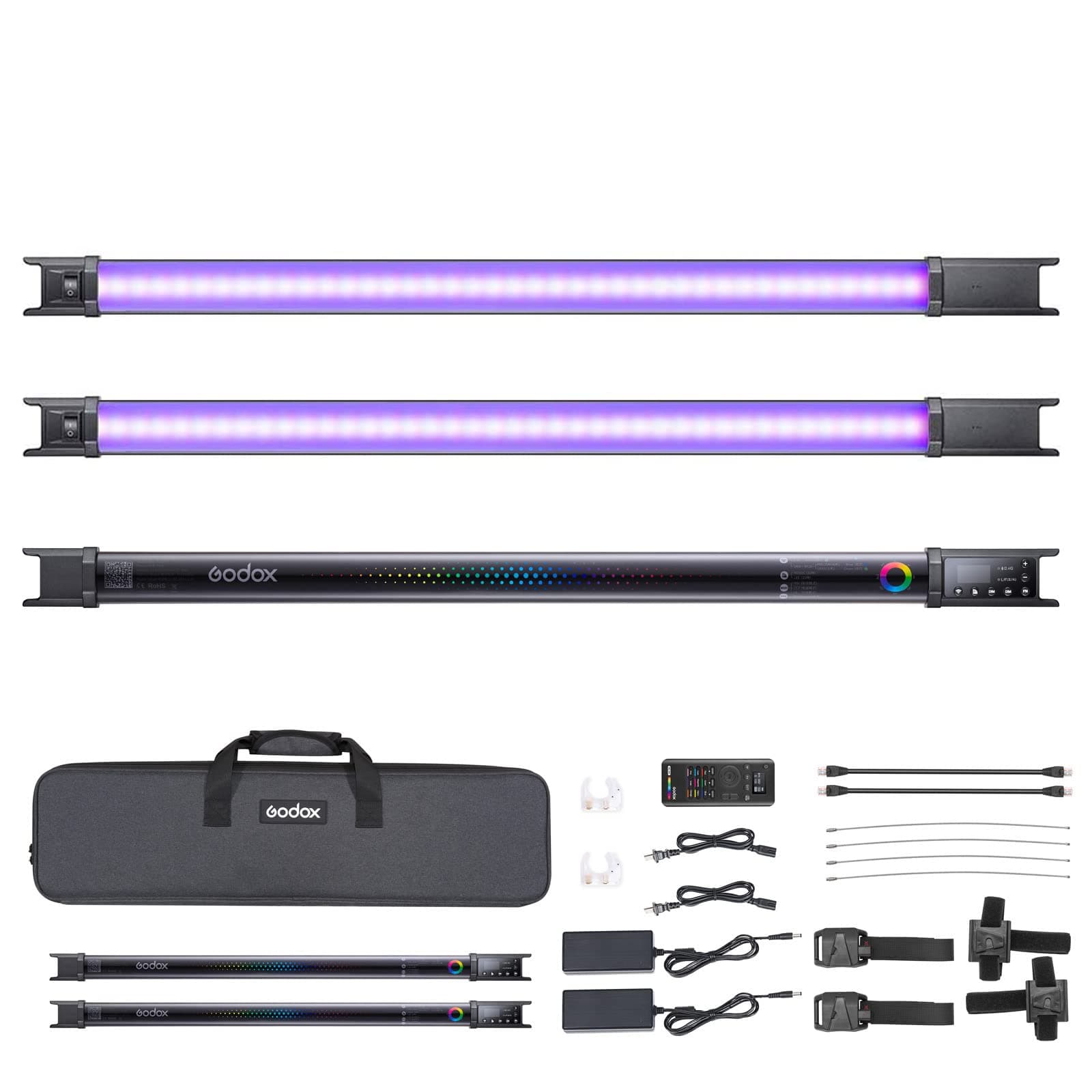 Godox TL60 RGB Tube Light,CRI 96 TLCI 98,Color Temper 2700K~6500K,100% Brightness (LUX),39 FX Effects,2.4G Wireless,Support APP Control/DMX Control (2PCS)