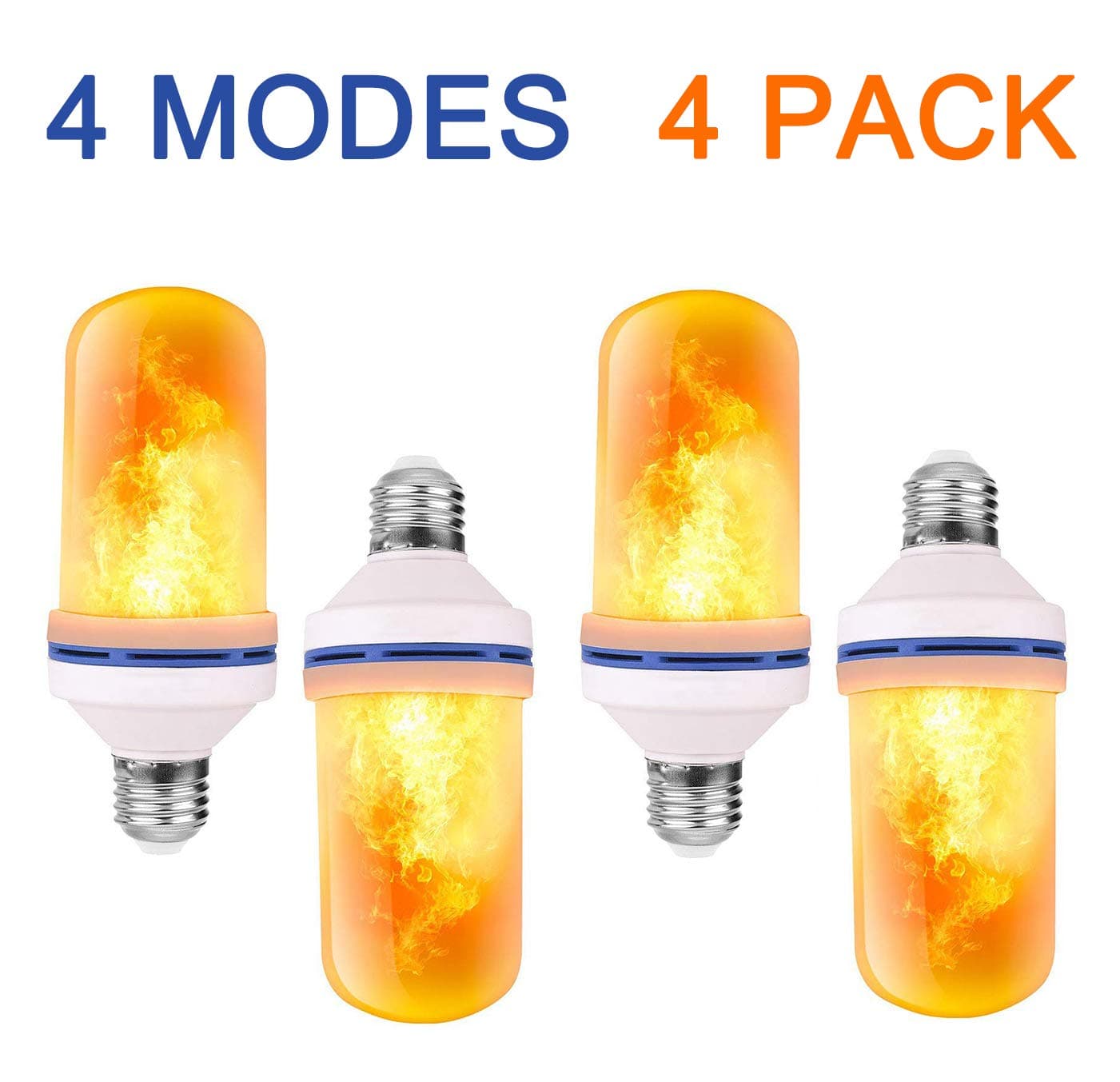 LED Flame Effect Fire Light Bulbs with Upside Down Effect Simulated Decorative Flickering Light Atmosphere Lighting Flaming Lamp Flame Bulb for Christmas Home/Hotel/Bar Party Decoration (4 Pack)