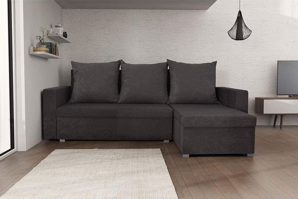 Gama Mobler Corner Sofa Bed New Madera with Storage, Quality Fabric Suedine Material, Modular, 3 Seater, L-shape, Universal, Reversible, Pull Out, Wooden Frame (Dark Grey)