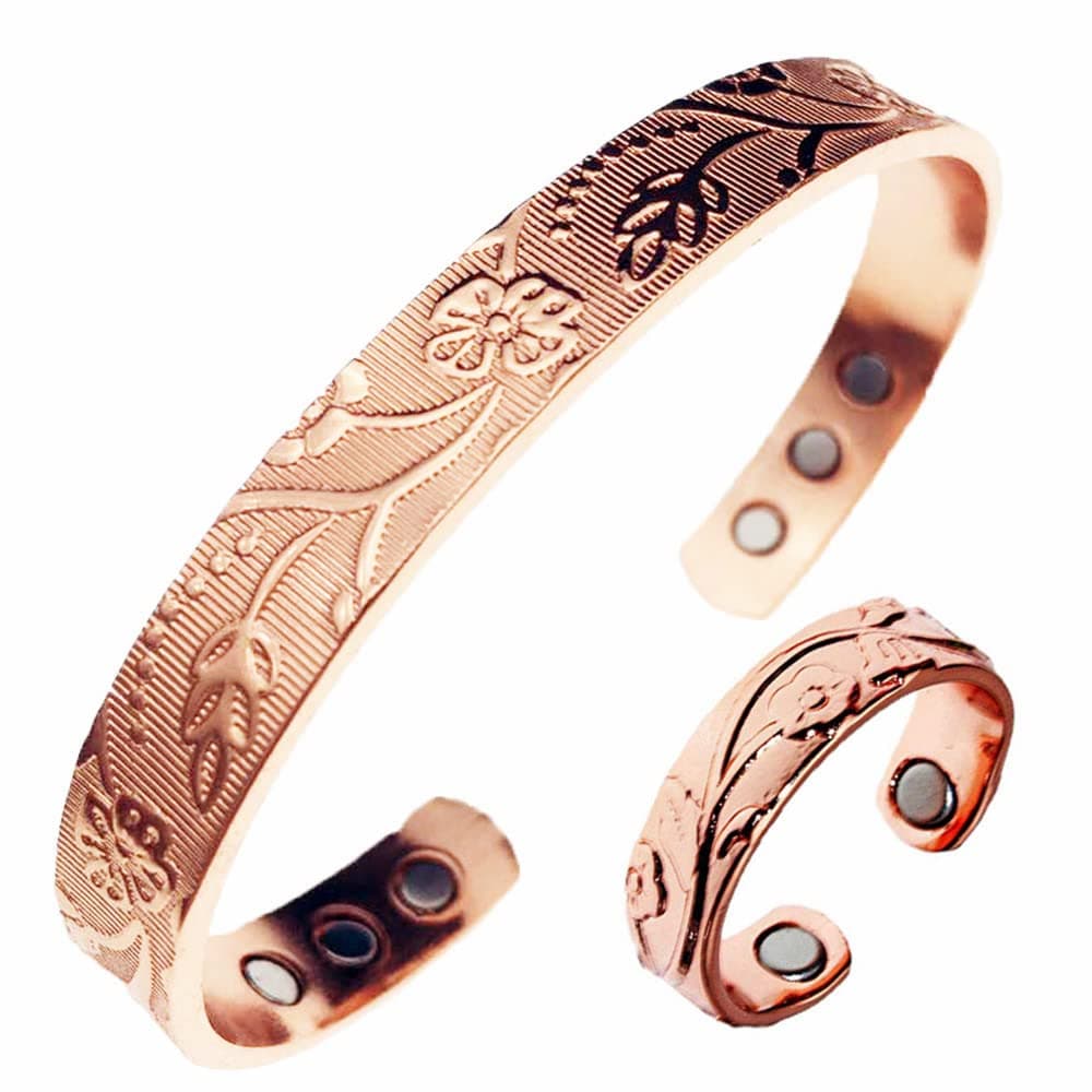 Pure Copper Magnetic Ring & Bracelet Adjustable Size for Women, 2 Piece Set, Copper