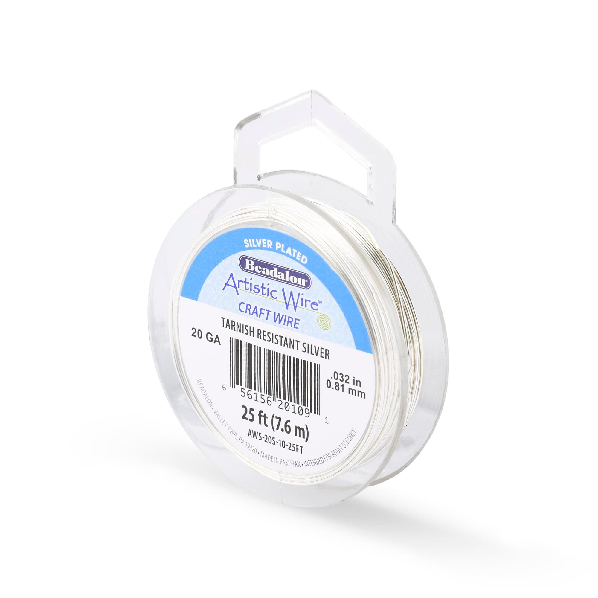 Artistic Wire, 20 Gauge Silver Plated Tarnish Resistant Colored Copper Craft Wire, Tarnish Resistant Silver, 25 ft