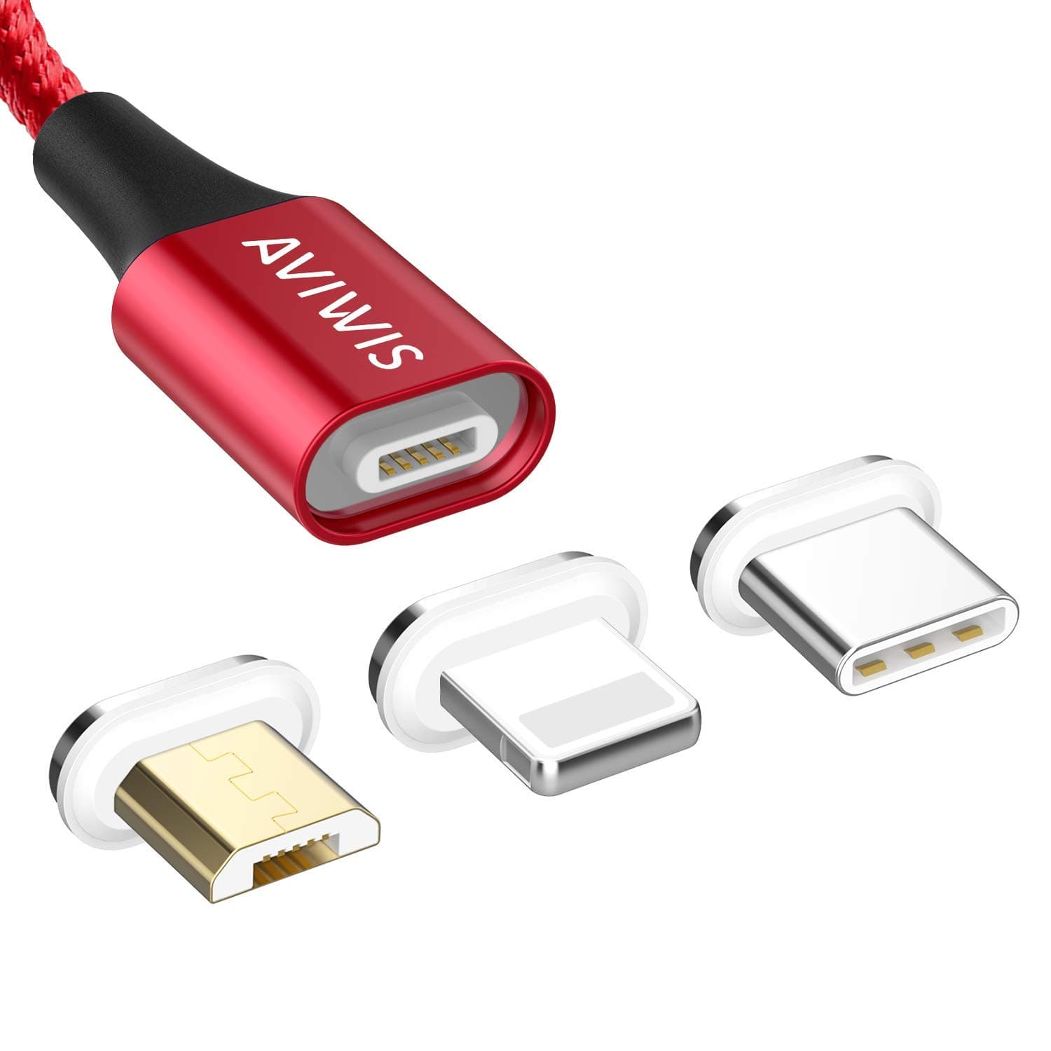 Magnetic Multi Charger Cable, AVIWIS 3 in 1 Multiple Charging Cable with Magnet Micro USB Type C Adapter Nylon Braided Charge Sync Data Cord for Android Samsung,Huawei,Honor,OnePlus