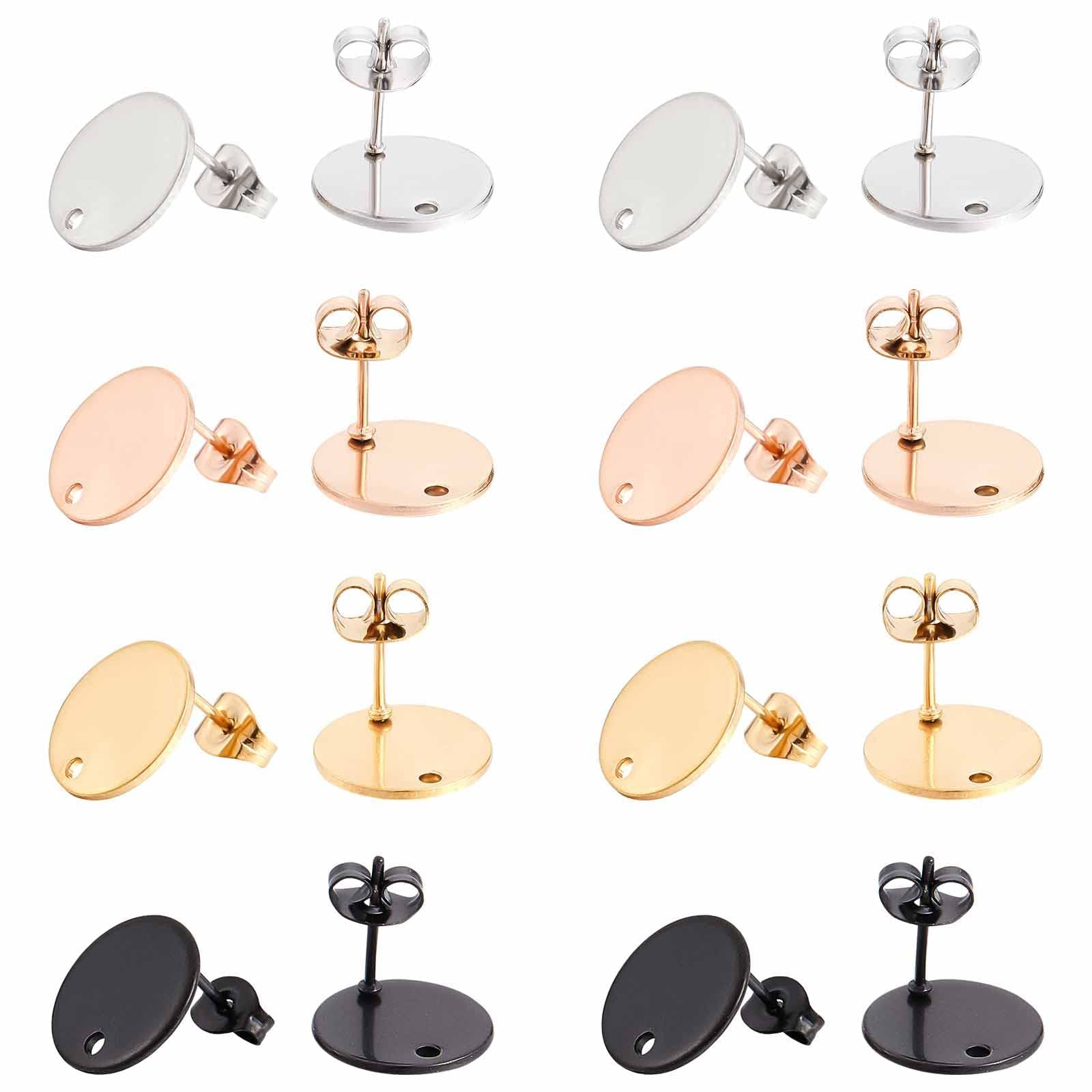 SUNNYCLUE 1 Box 32Pcs Flat Round Earring Posts Stainless Steel Earring Post Ear Stud with Loop Blank Earring Studs Butterlfy Ear Backs for Jewellery Making Accessories DIY Dangle Earrings Supplies