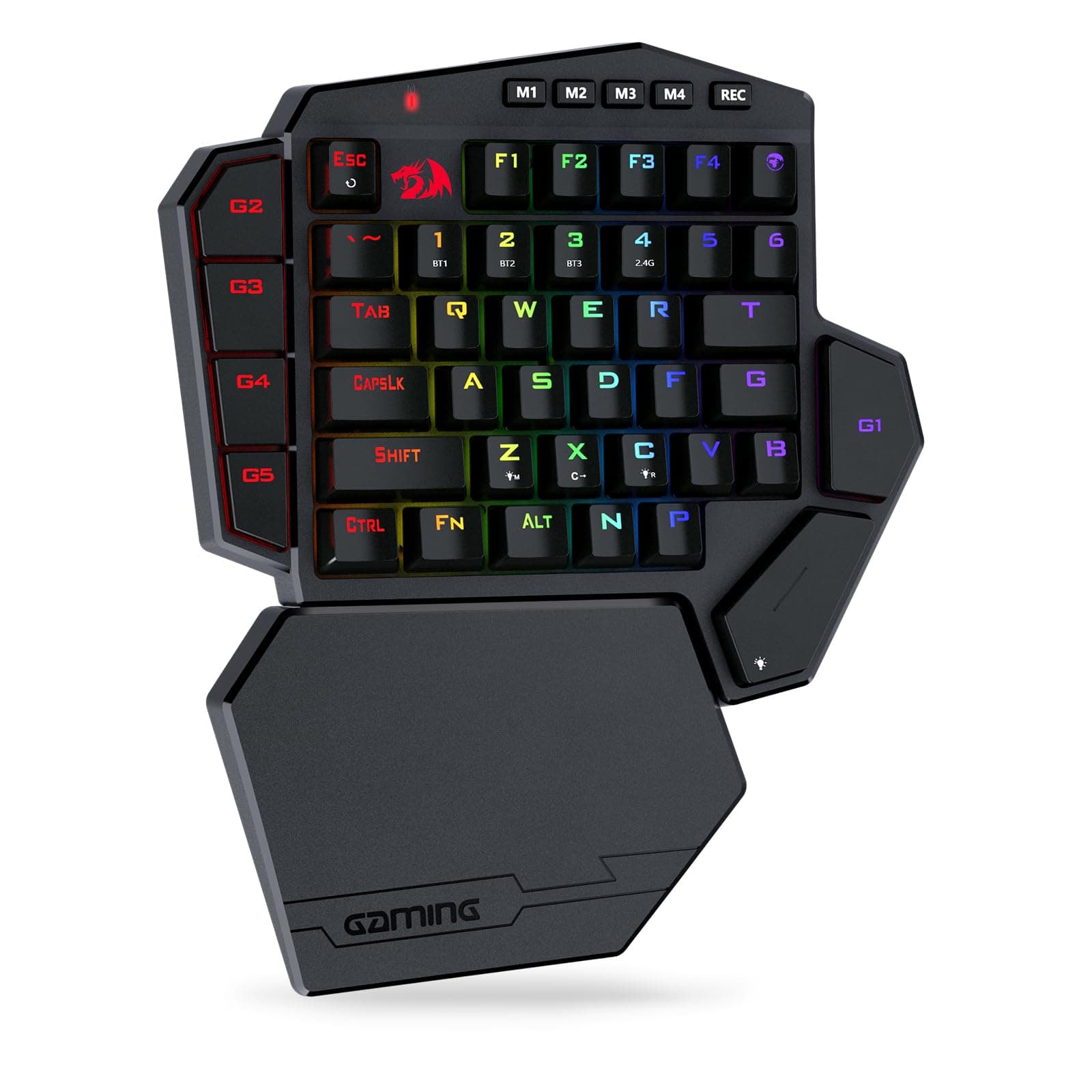 K585 PRO Wireless One-Handed Mechanical Keyboard, 42 Keys 3-Mode RGB 40% Gaming Keypad w/ 7 Onboard Macro Keys, Detachable Wrist Support, Rechargeable Battery (Red Switch)