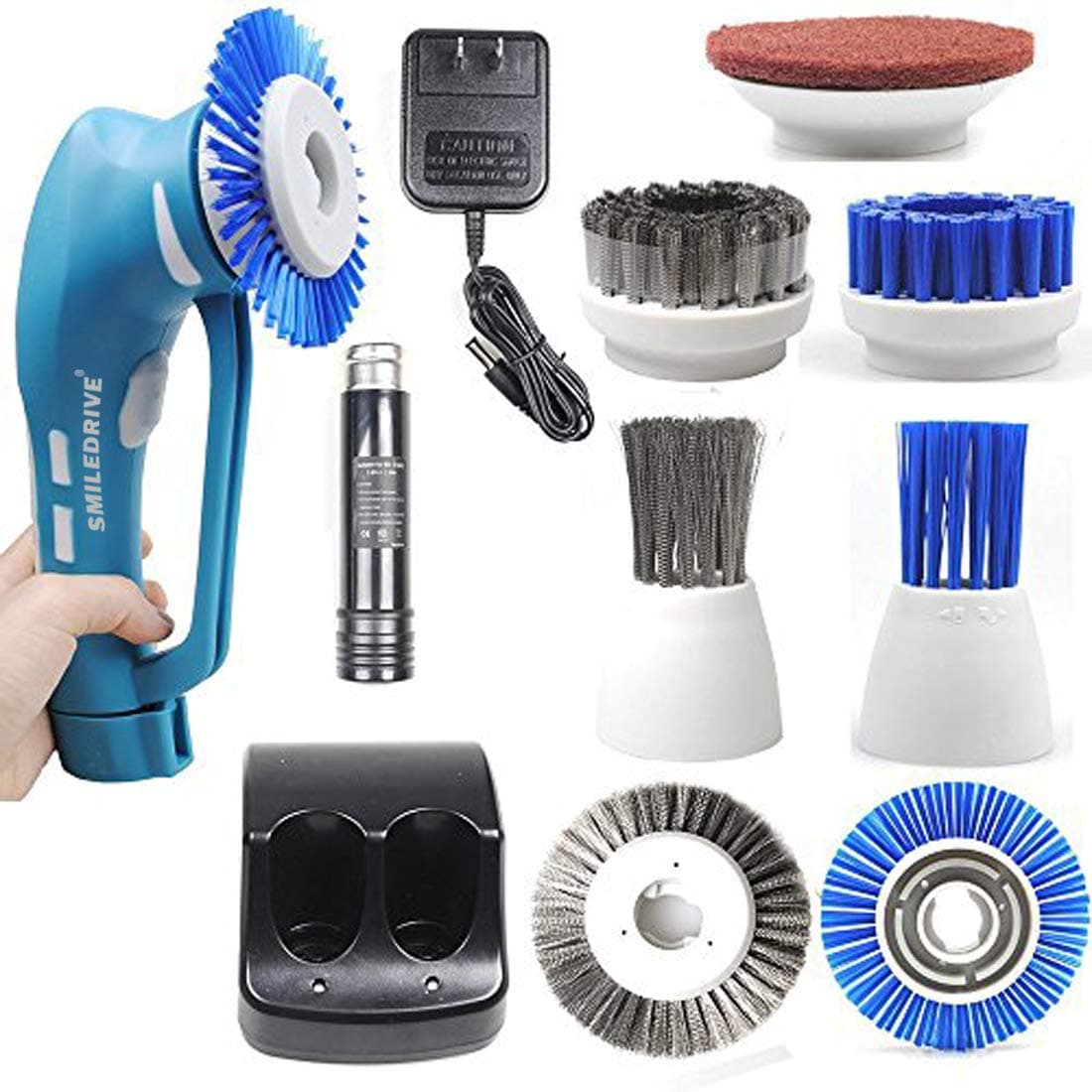 Smiledrive Handheld Cordless Power Scrubber Cleaner with 6 Brushes and 1 Scouring Pad (Green)