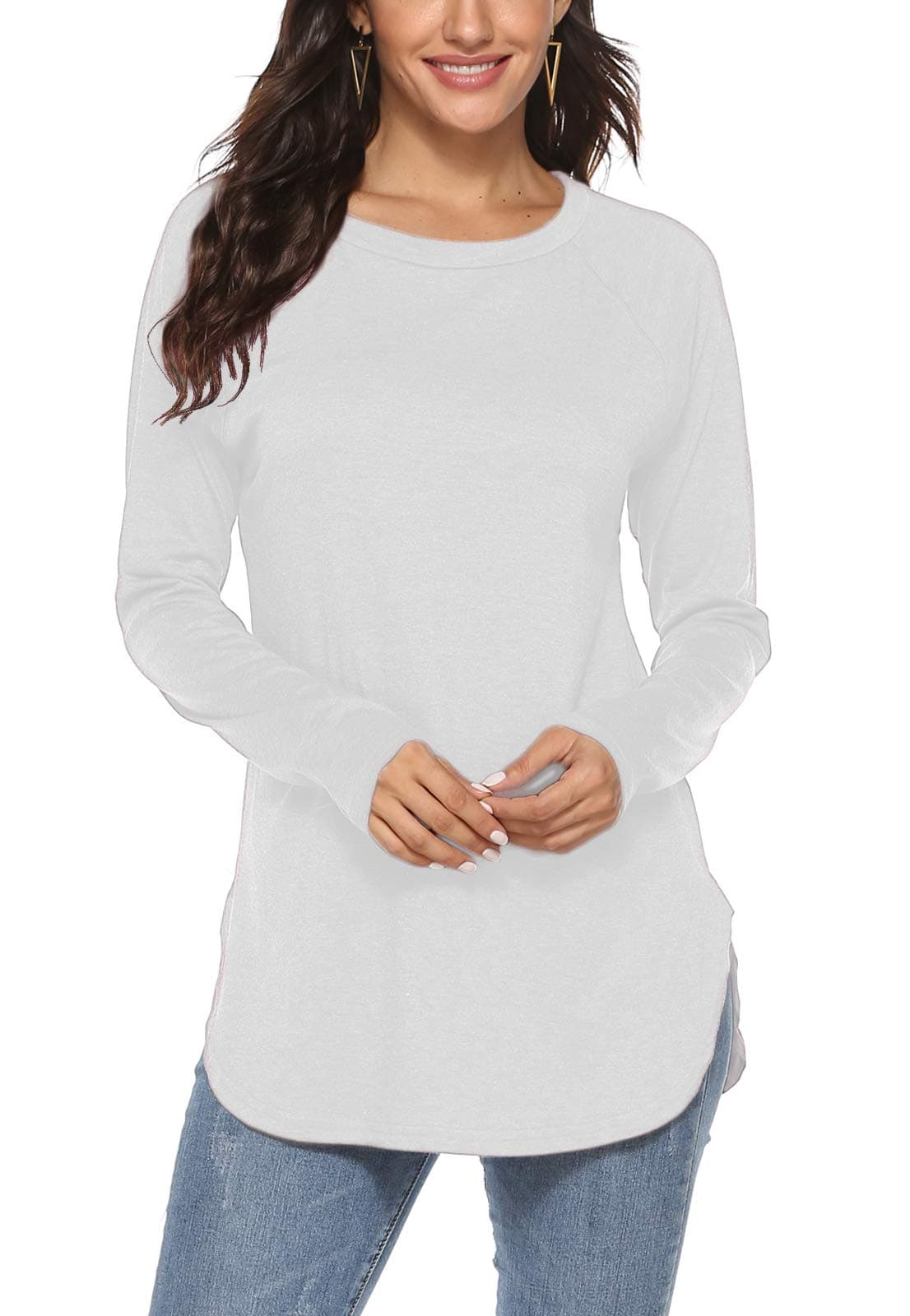 NewchoiceWomen's Casual Batwing Long Sleeve T Shirt Round Neck Basic Loose Tunic Tops