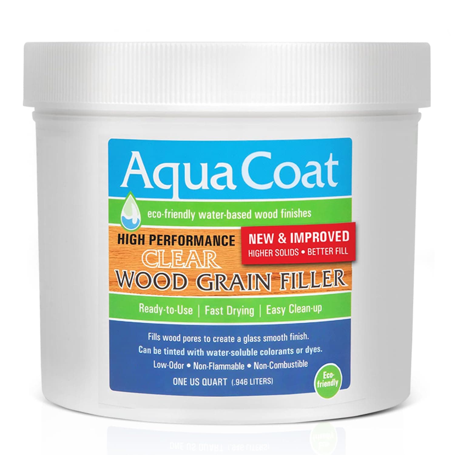 Aqua Coat Water Based High Performance Clear Wood Grain Filler Gel, Great for Home Improvement and DIY Woodworking Professionals, Low Odor, Fast Drying and Stainable, 1 Quart