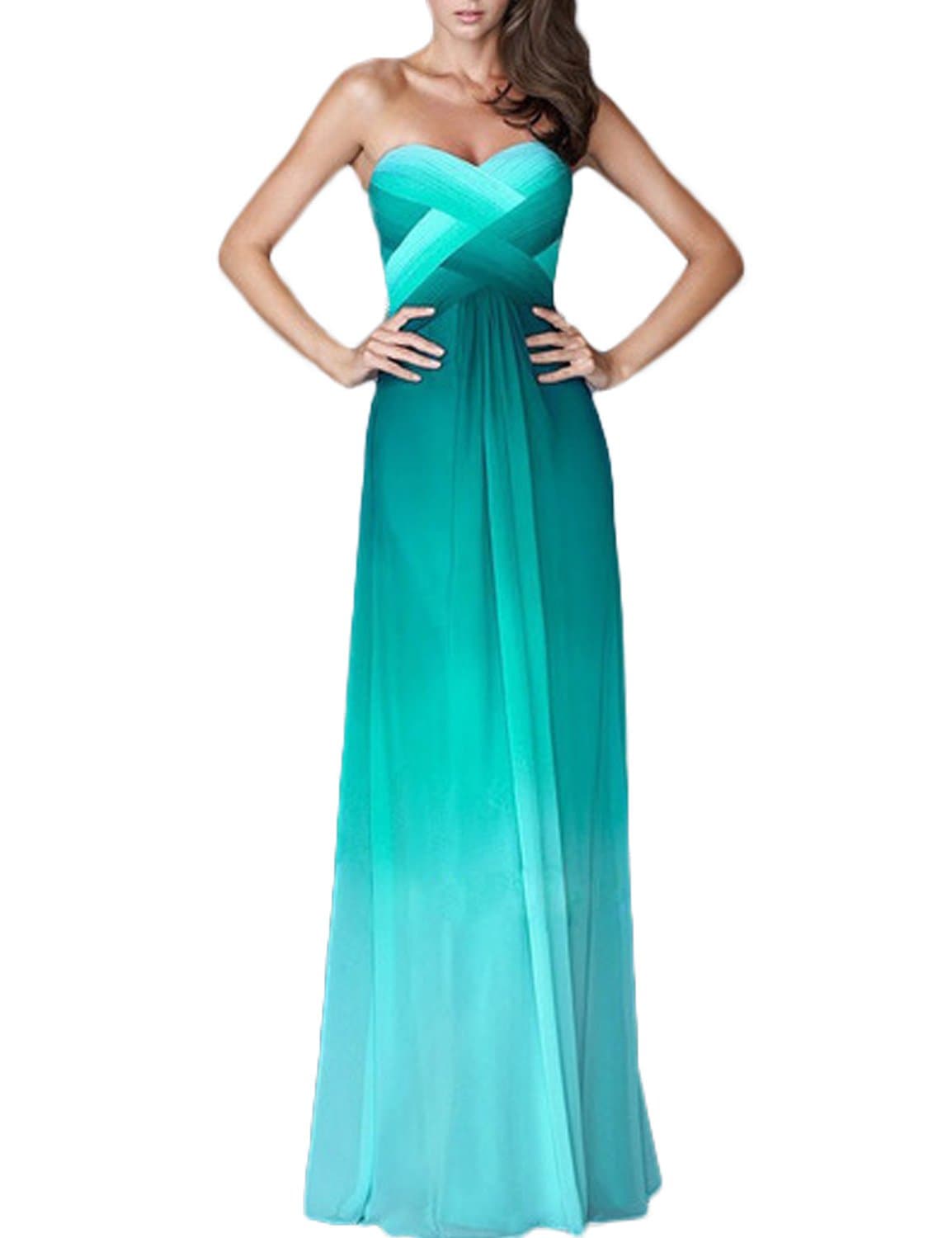 Women's Prom Dresses Sweetheart A line Chiffon Gradient Color Size 10 US Green