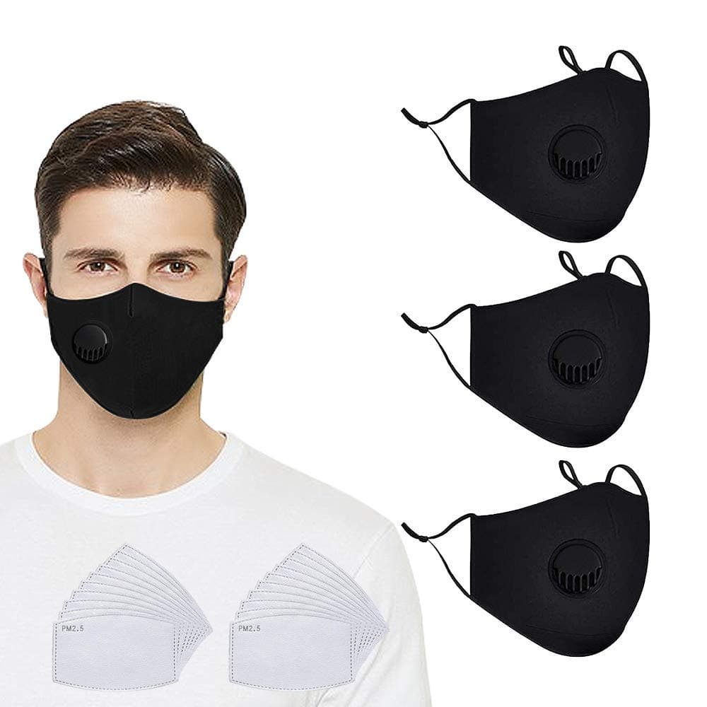 YIZER Washable Face Protection with Filters,3 Pack Reusable Face Cloth with Adjustable Ear Bands and Nose Wire, 20 Pcs Filters Anti-Dust,Pollen,for Adult,Outdoor Activities