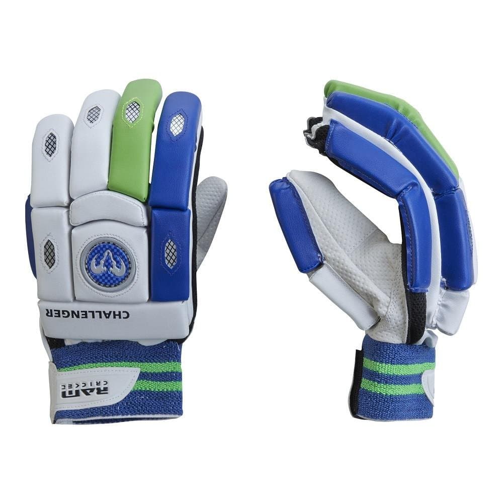Ram CricketChallenger Batting Gloves - Available In Right & Left Handed - White/Blue/Lime (Left Hand - Junior)