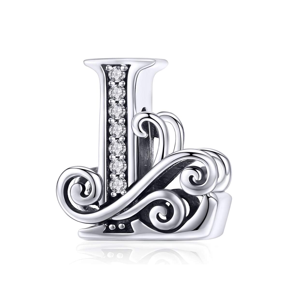 ABAOLALA ALPHABETSolid 925 Sterling Silver with Cubic Stones, Complete A~Z Gift Options Alphabet Charm Letter Beads fit Pandora European Bracelets