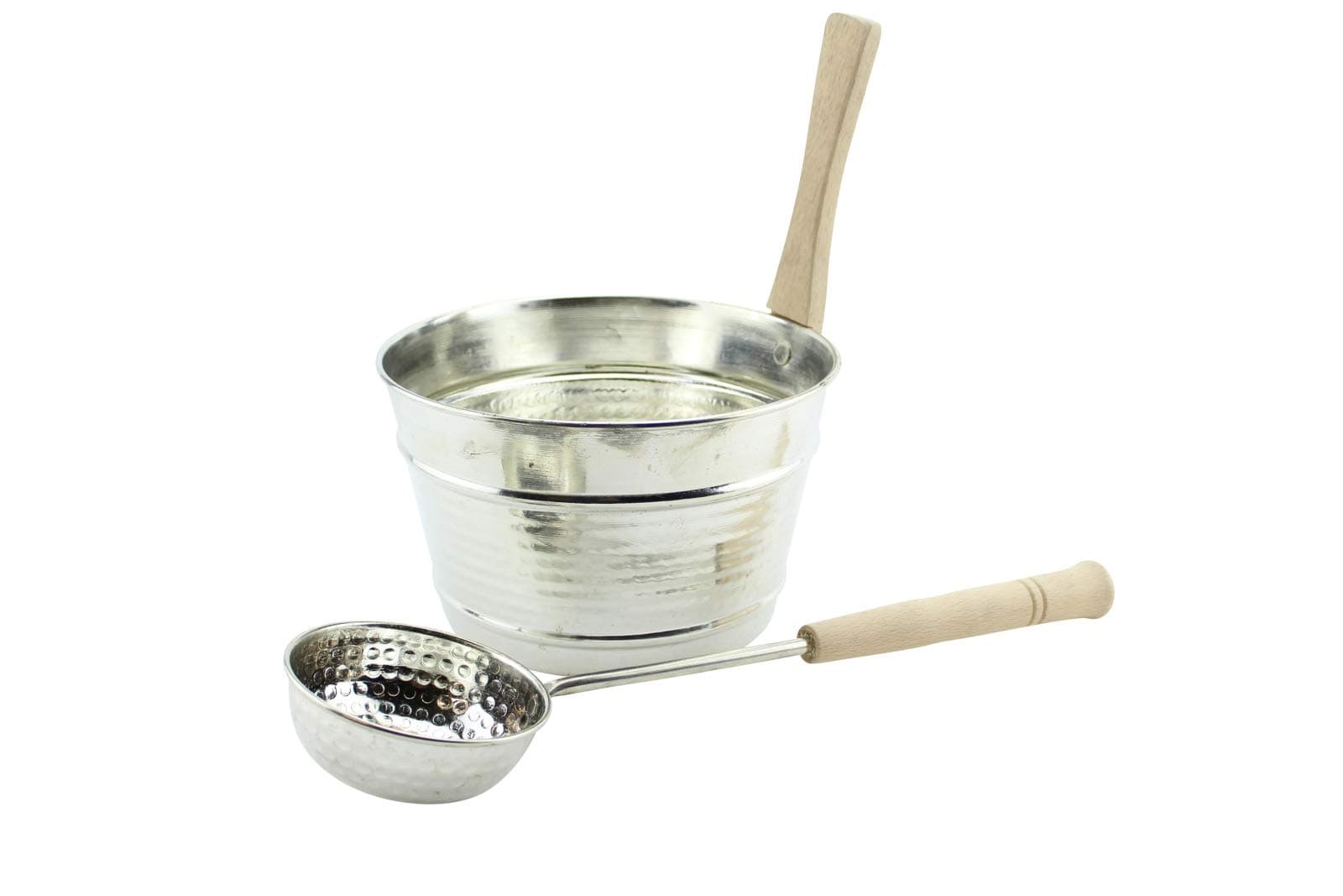 my Hamam Sauna Bucket with Ladle, Tin-Plated Copper, Sauna Accessory, Silver with Elegant Look