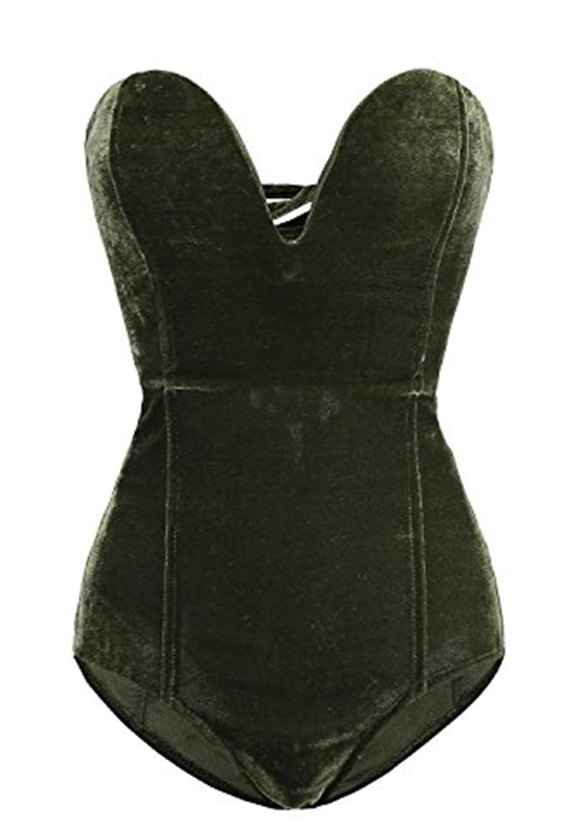 ClothinkWomen Strapless Velvet Bodysuit Back Lace Up Jumpsuit,Sexy Bodysuit Top Playboy Bunny Halloween Costume