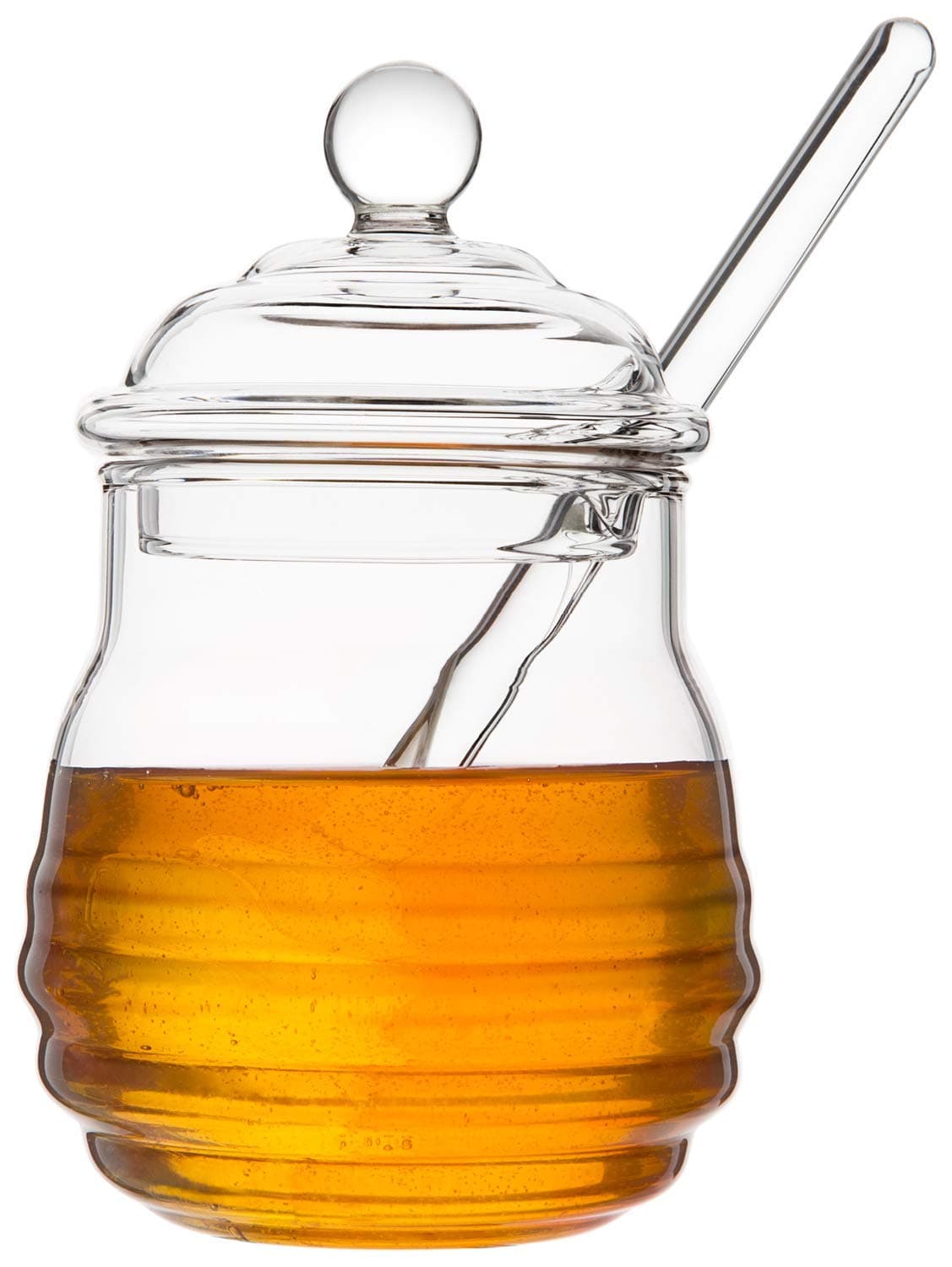 Mkouo Honey Jar with Honey Spoon for Serving Honey and Syrup, 9 Ounce/255 ml