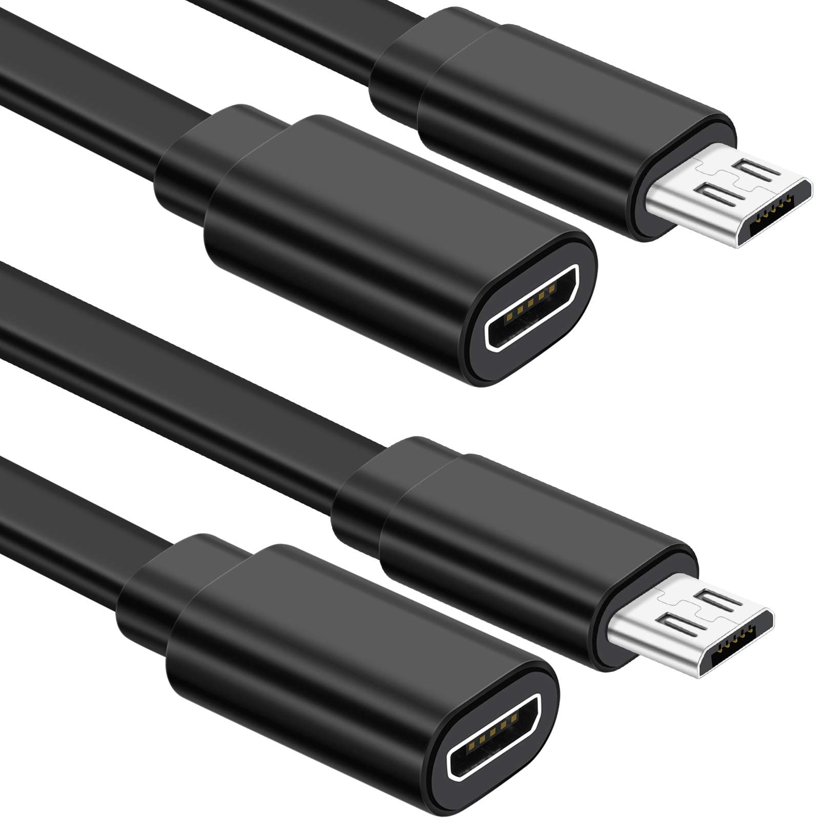 Sumind 2 Pack Micro USB Extension Cable 10ft/ 3m Male to Female Extender Cord for Zmodo Wireless Security Camera Flat Power Cable, Cable Clips Included (Black)