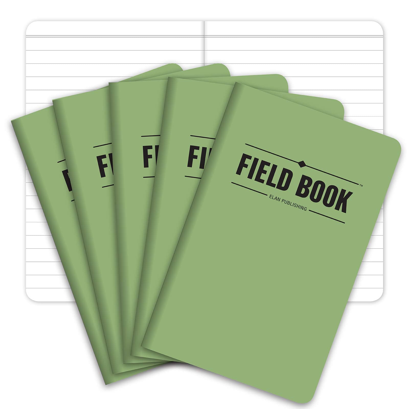 Field Notebook/Pocket Journal - 3.5"x5.5" - Green - Lined Memo Book - Pack of 5