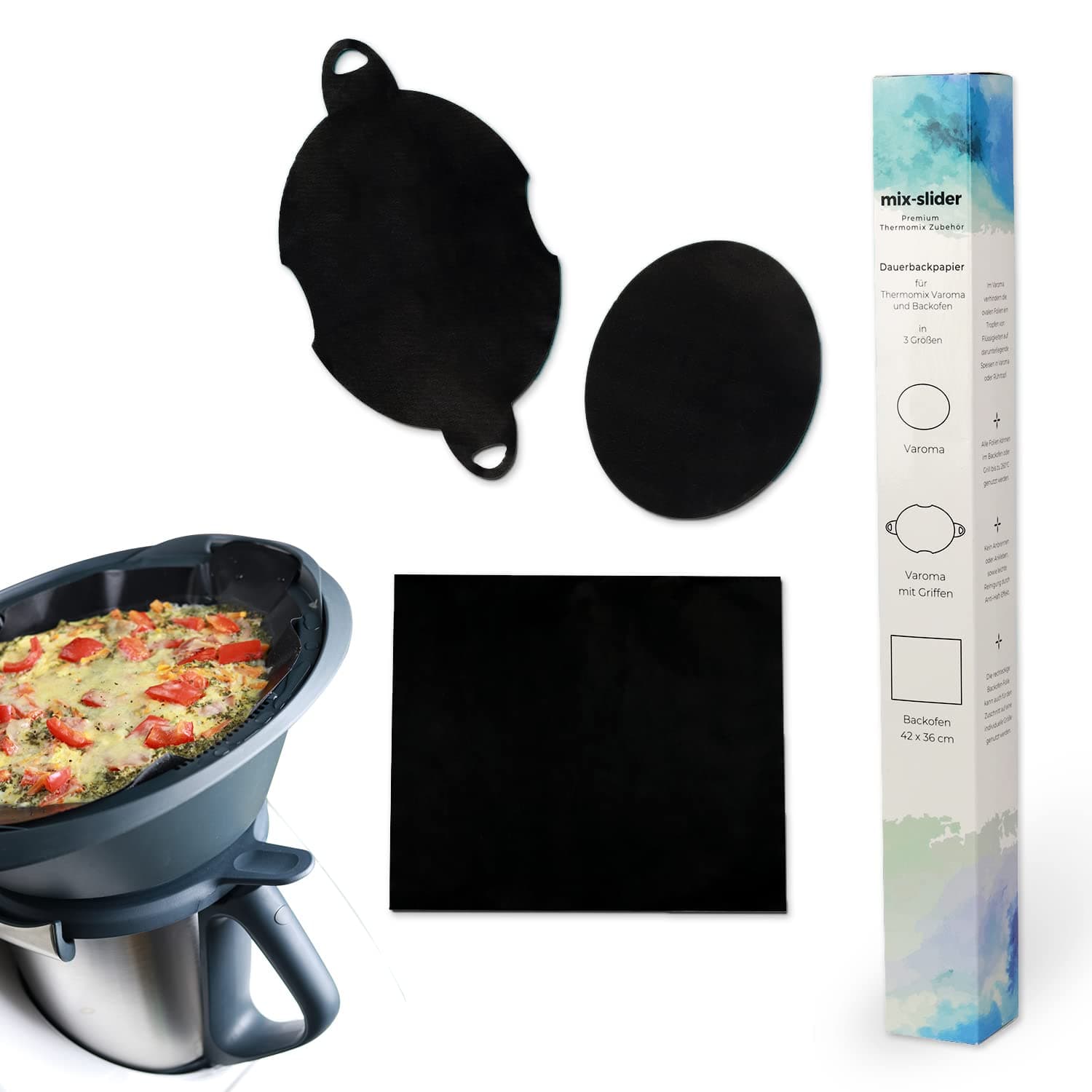 mix-slider Permanent Baking Foil Set of 3 Reusable Baking Paper for Thermomix Varoma Shelf (TM31, TM5 & TM6) & Oven