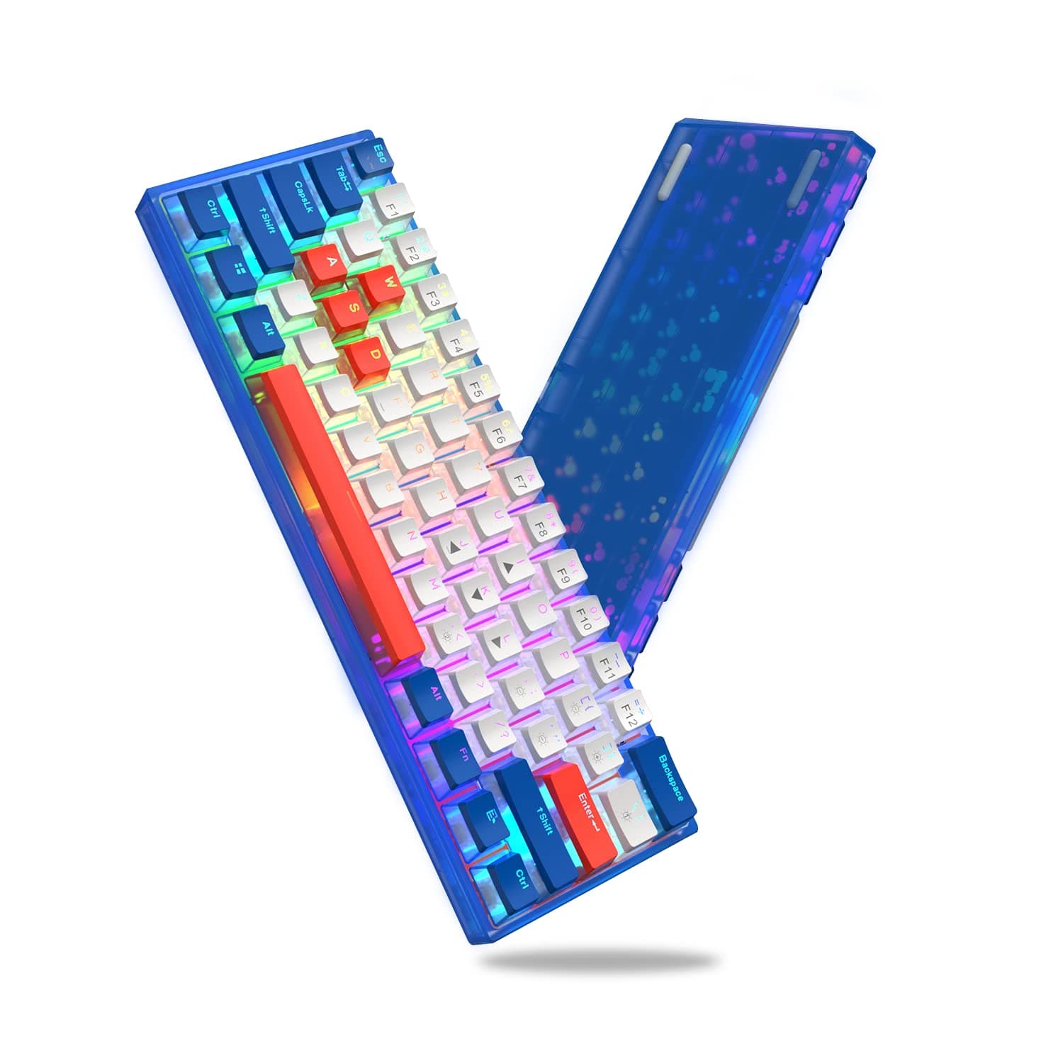 60% Percent Keyboard - Womier WK61 Mechanical Keyboard, Hot-Swappable Ultra-Compact RGB Gaming Keyboard w/Pudding Keycaps, Linear Red Switch, Pro Driver/Software Supported - Blue Color