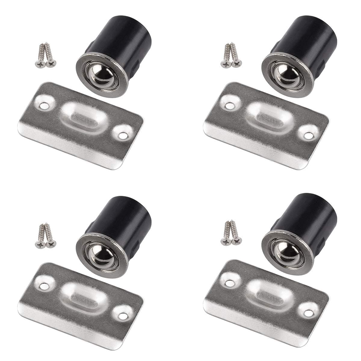 Drive in Ball Catch with Strike Plate for Closet Doors, Satin Nickel, 13/16 Inch x 1-1/8 Inchs,Die-cast, Adjustable Tension Ball ，Pack of 4