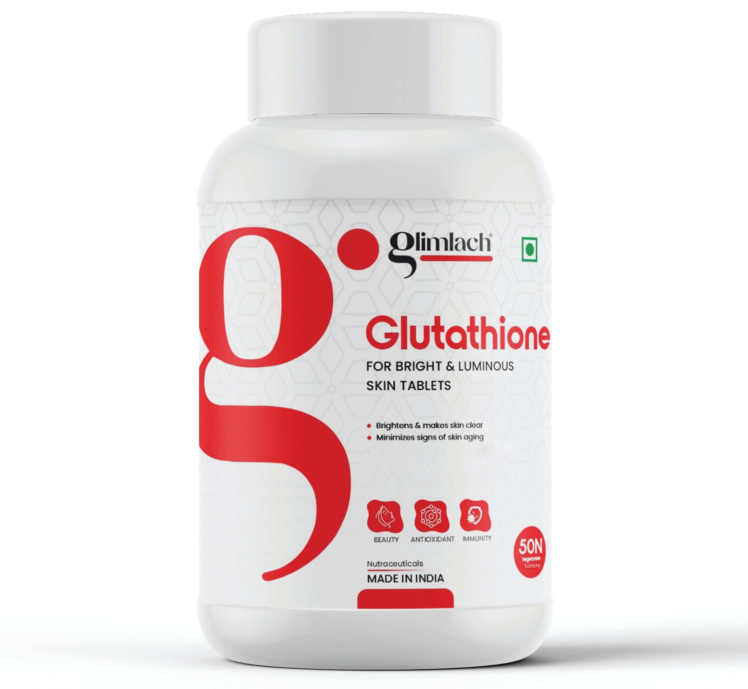 GLIMLACH L Glutathione Tablet with Vitamin C & E for Immune Support, Antioxidant Support, Healthy Radiant Skin & Liver Detox for Men and Women - 50 Tablets