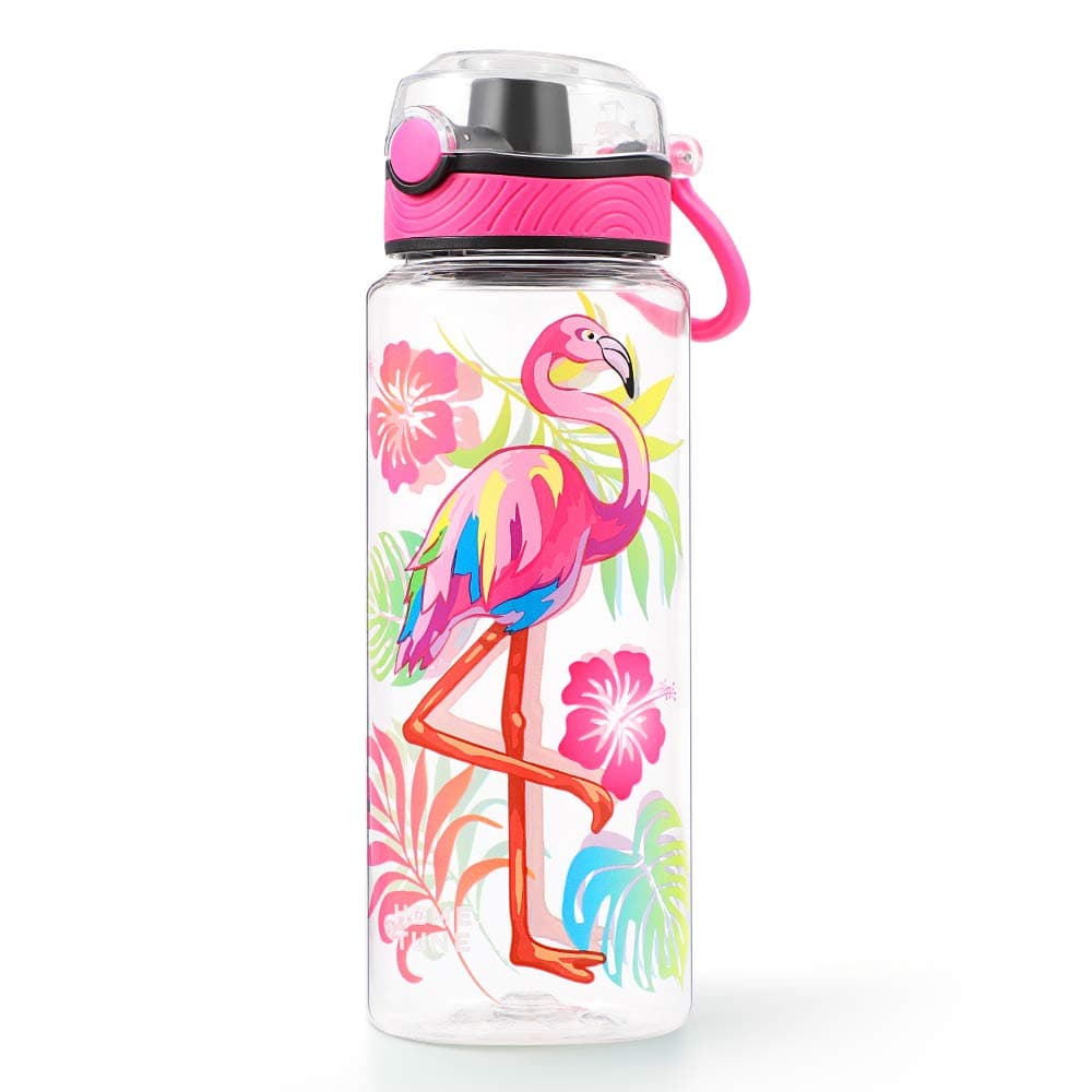 Home Tune Cute Water Bottle for School Kids Girls, BPA FREE Tritan & Leak Proof & Easy Clean & Carry Handle, 23oz/ 680ml - Flamingo