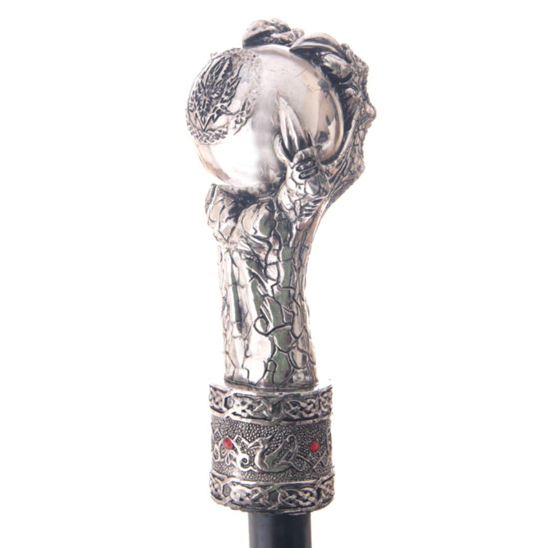 Black Walking Stick with Dragon Claw & Celtic Knotwork Ball Top