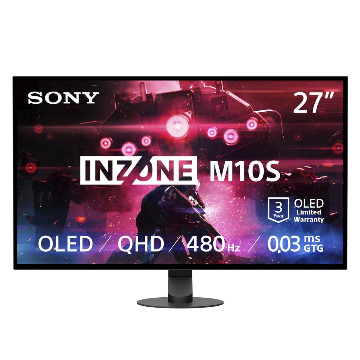 Sony INZONE M10S 27” OLED QHD (2560x1440) 480Hz 0.03ms GTG NVIDIA G-SYNC Compatible Gaming Monitor DisplayHDR 400, Anti-Glare, DisplayPort 2.1 (UHBR10), VRR HDMI 2.1, USB, Tilt/Swivel/Height