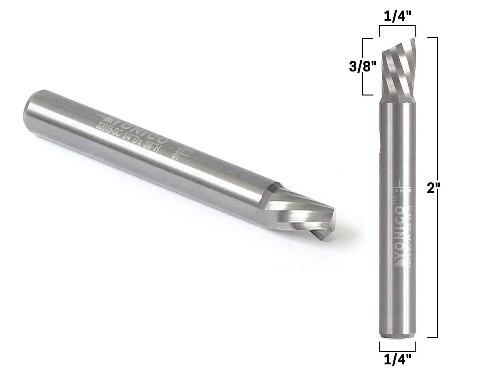 Yonico 32015-SC 1/4-Inch Diameter O Flute Downcut Spiral End Mill CNC Router Bit 1/4-Inch Shank