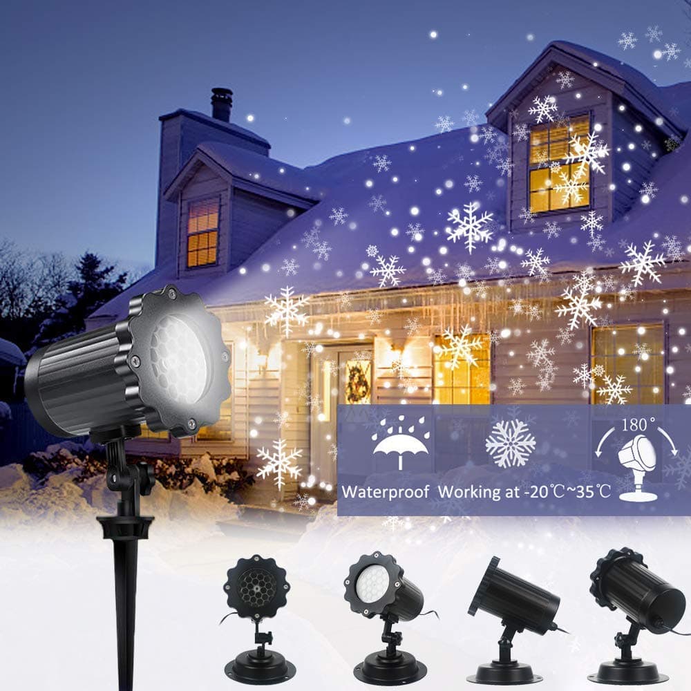 LED Snowflake Projector Light, Christmas Lights Projector Waterproof Outdoor Indoor Night Light, Rotating Moving Snowfall Spotlight for Xmas, Valentine's Day, Wedding Landscape and Garden Decorations
