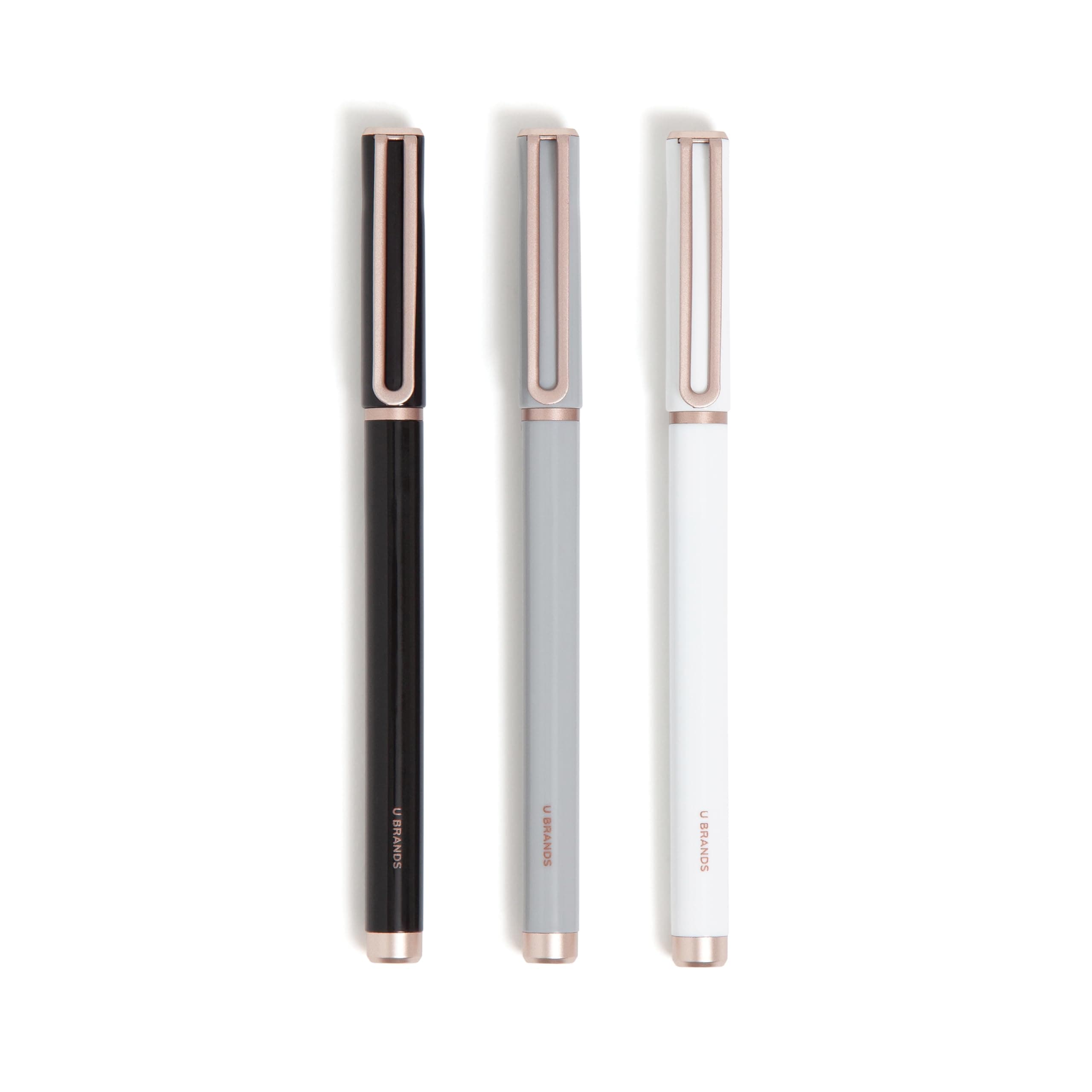 U Brands Catalina Felt Tip Pens, Set of 3, Classic Designs with Rose Gold Hardware, Medium (0.7 mm) Point, Black Ink