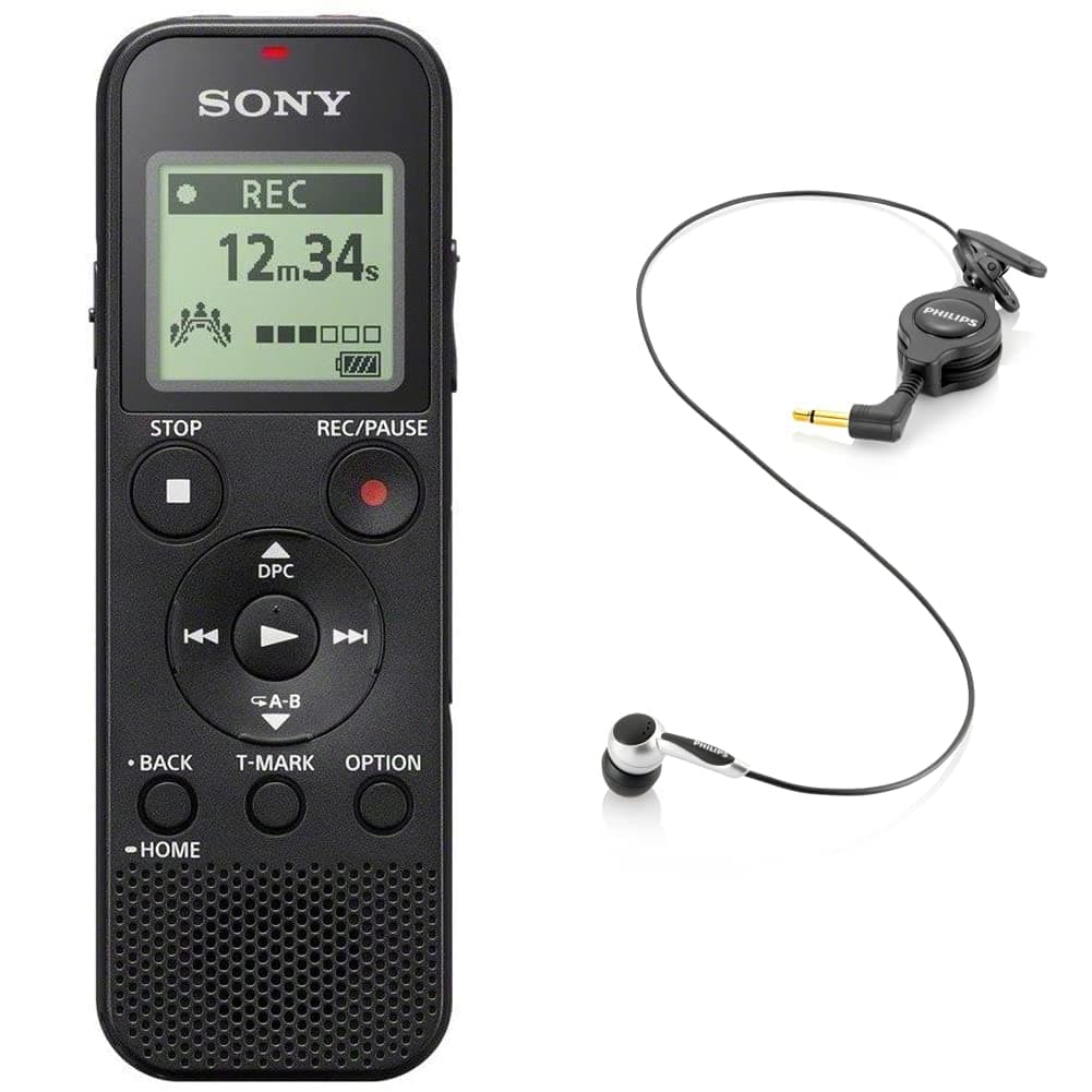 Sony ICD-PX370 Mono Digital Voice Recorder with Built-In USB, 4 GB Memory, SD Memory Slot, 55 Hours Recording & Philips LFH 9162 Telephone Pick-Up Microphone