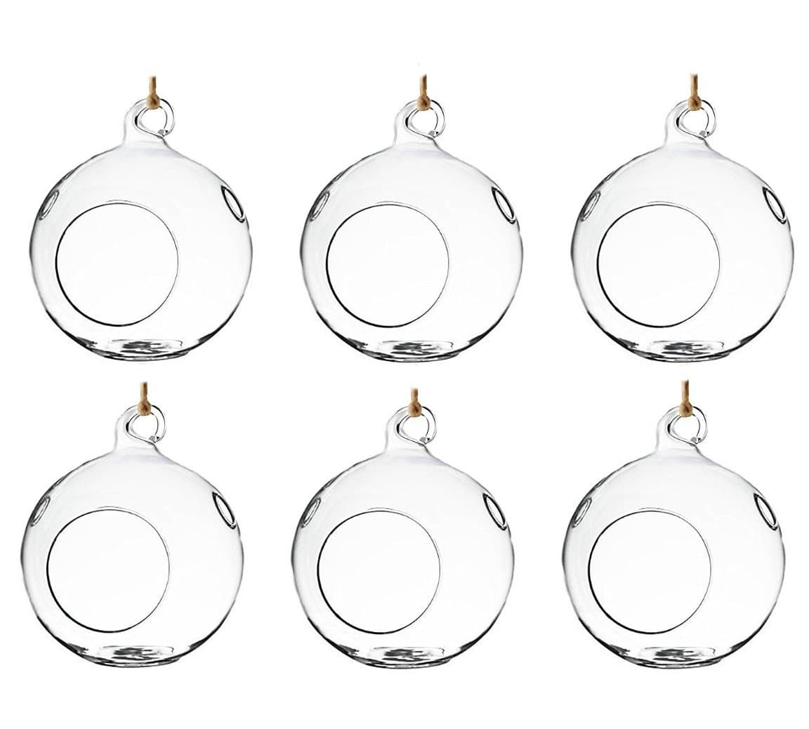 Set of 6 Hanging Glass Globe Plant Terrariums Orbs Air Plant Tea Light Candle Holders Succulents Moss Miniature Garden Indoor Home Decor Outdoor Garden DIY Design Gift 4 Inches by 4