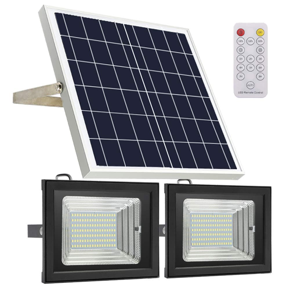 Solar Flood Light Remote Control,JPLSK IP65 Waterproof Dual 126 LED 18W Solar Panel Solar Powered Flood Lights Outdoor for Patio Backyard Garden Driveway Pool