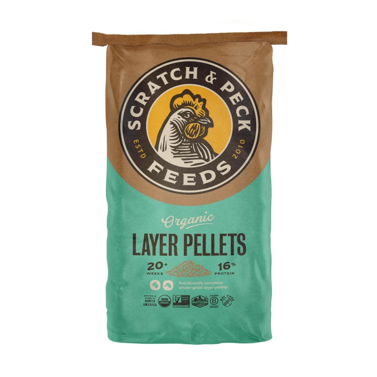 Whole Grain Layer Pellets Chicken and Duck Feed - 25 lbs Bag - Corn-Free and Soy-Free - 16% Protein, Certified Organic and Non-GMO Project Verified Chicken Food