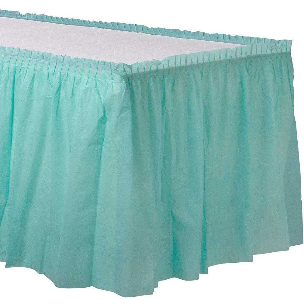 Amscan Disposable Pleated Party Table Skirt in Solid Color Tableware, Robin's egg Blue, Plastic, 14' x 29", One Size
