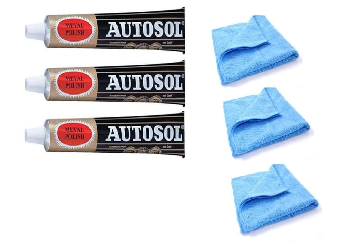 3 x 75ml Tube Solvol Autosol And 3 Microfibre Cloths - Chrome Ali & Metal Polish