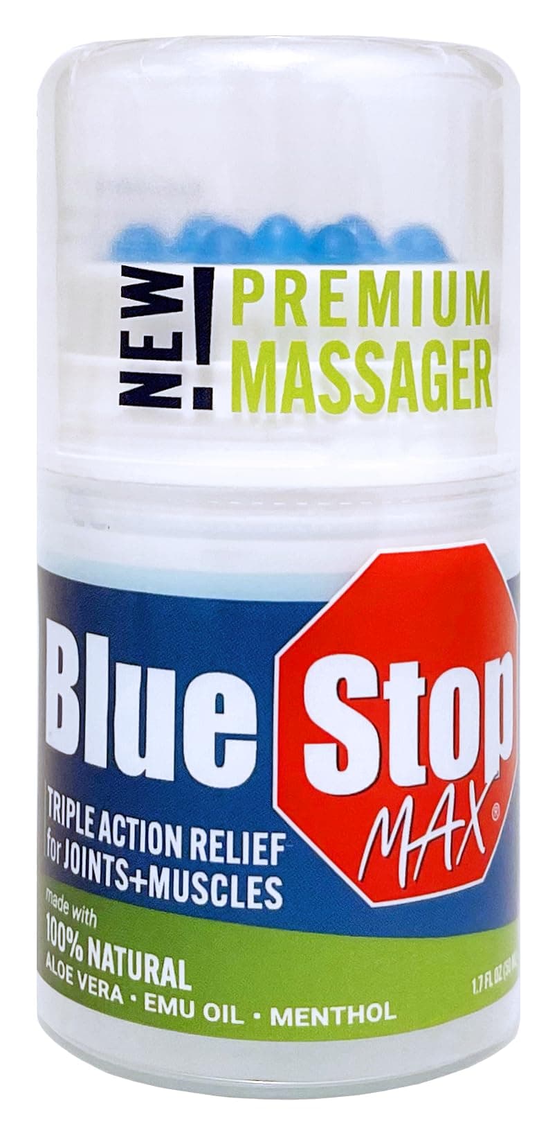 Blue Stop Max Applicator: Fast-Acting Massage Applicator for Sports Cream, Elbow Relief, Performance Roll On for Muscle & Joint Soreness - Convenient Relief for Active Individuals, 1 Pack of 1.7 Oz