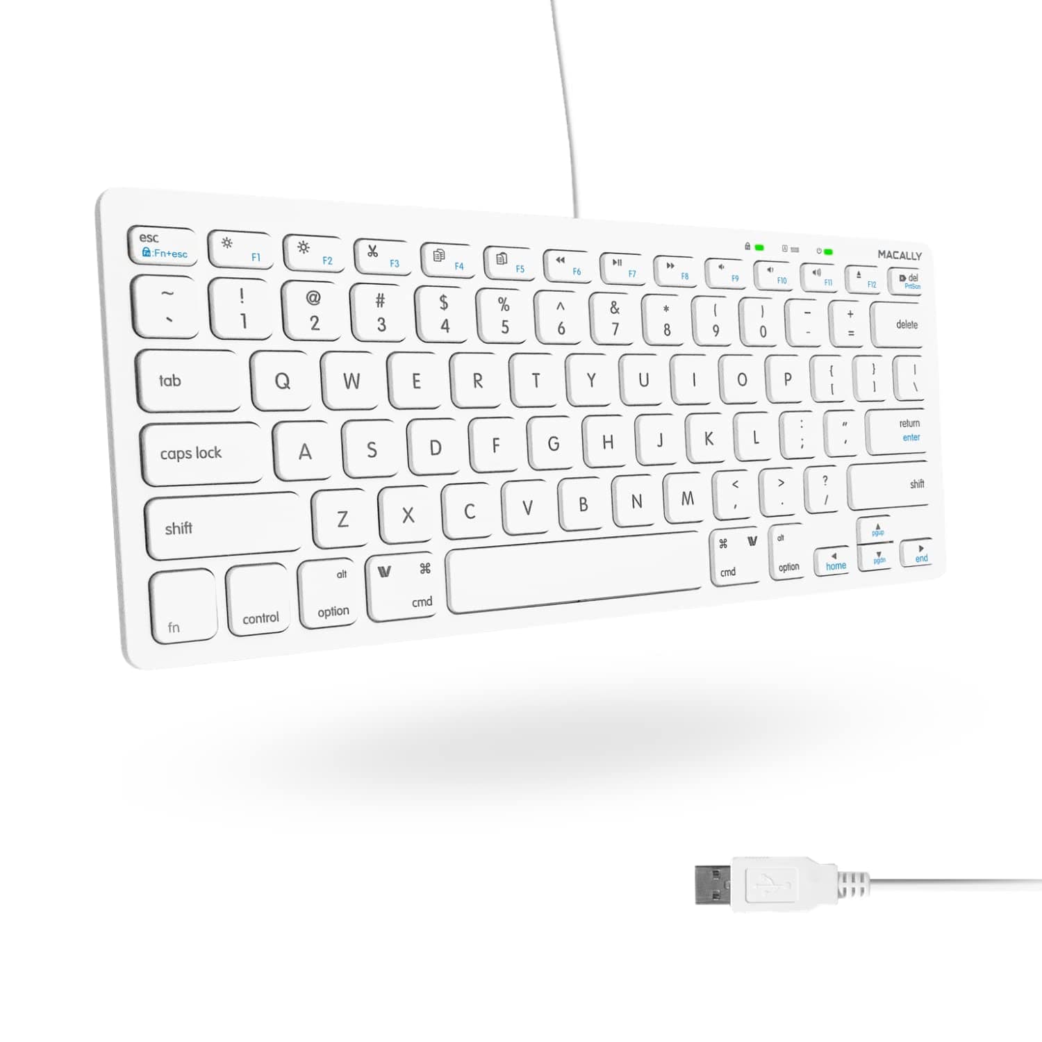 Macally USB Wired Keyboard for Mac and Windows PC - Plug and Play Apple Keyboard with 78 Scissor Switch Keys and 13 Shortcut Keys - Compact & Small That Saves Spaces and Looks Great - White